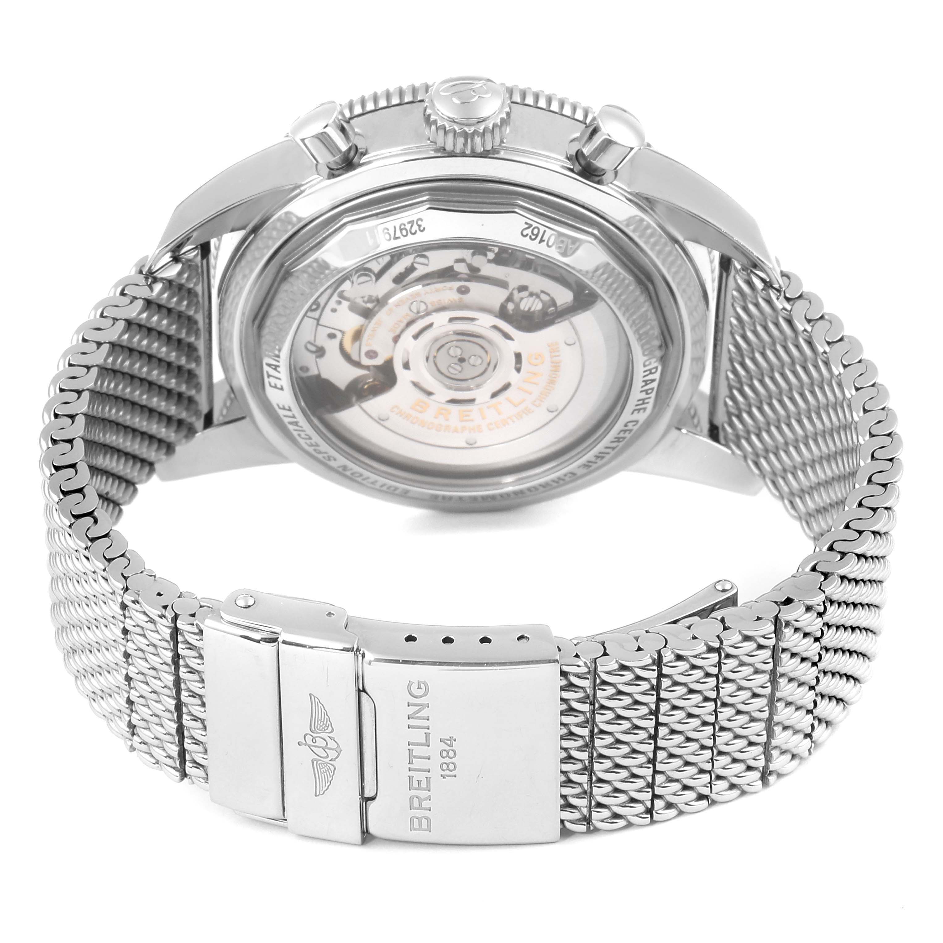 This image shows the back and bracelet of a Breitling Superocean AB016212/G840/154A Men
s Stainless Steel Silver Dial AB016212/G840/154A Men
s Stainless Steel Silver Dial watch at an angled rear view.