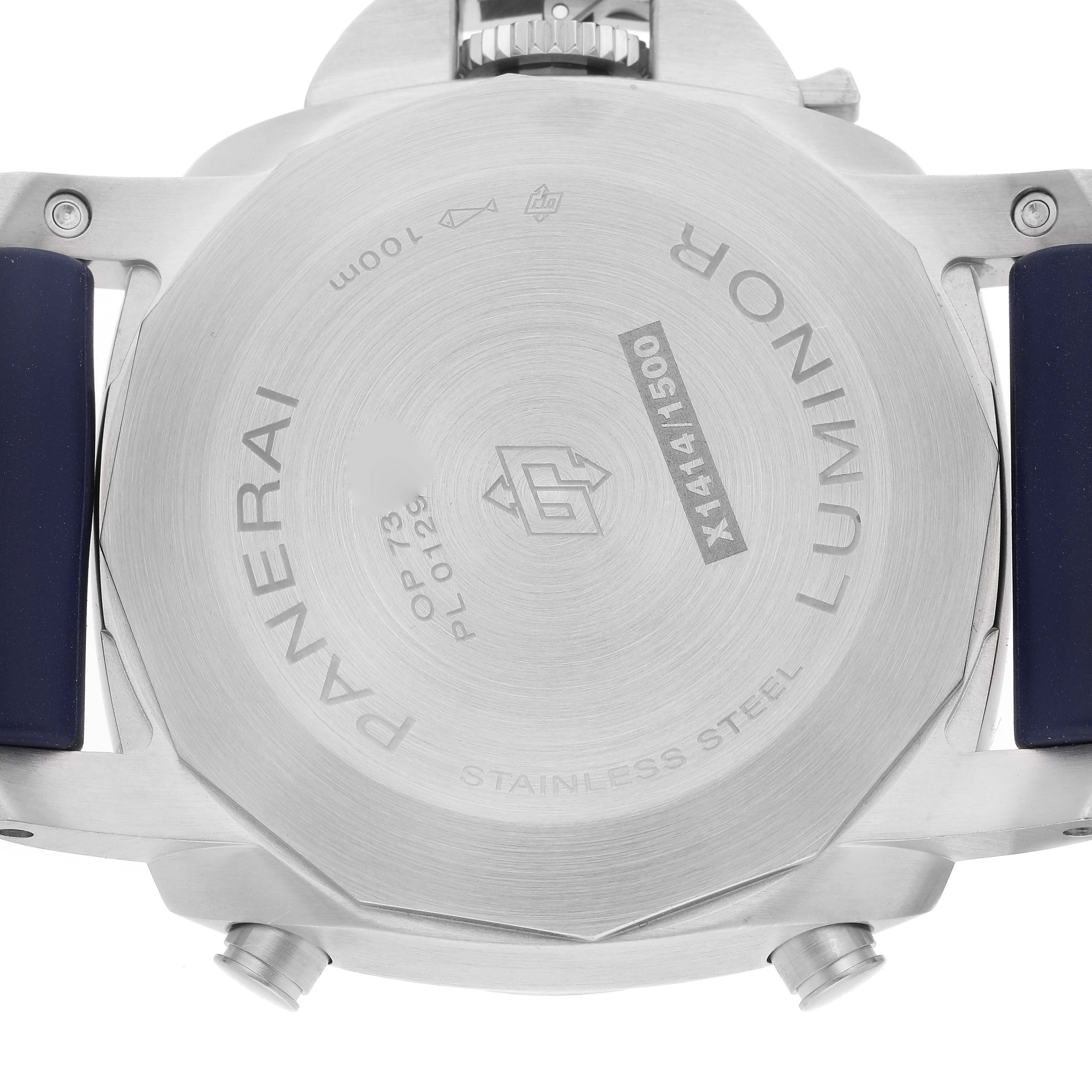 This image shows the back case of the Panerai Luminor PAM01218 Men
s Stainless Steel White Dial PAM01218 Men
s Stainless Steel White Dial watch, highlighting its model number and stainless steel construction.