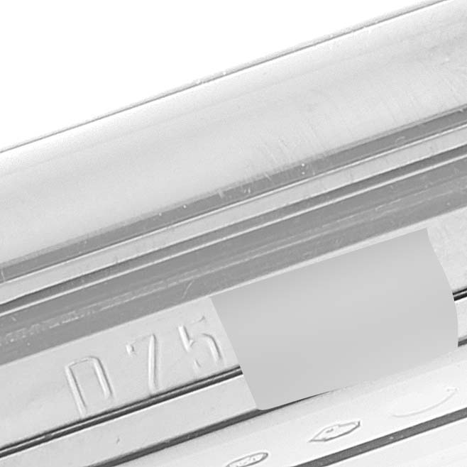 The image shows a close-up of the side of a Rolex Cellini 5443/9 Men's White Gold Black Dial 5443/9 Men's White Gold Black Dial, focusing on the engraved details.