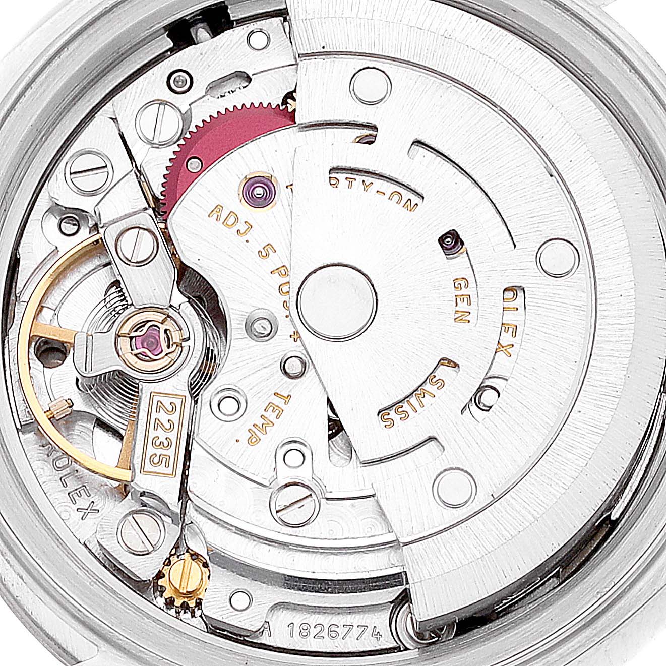 The image shows a close-up of the movement mechanism of a Rolex Datejust 79174 Women's Stainless Steel Silver Dial 79174 Women's Stainless Steel Silver Dial watch.