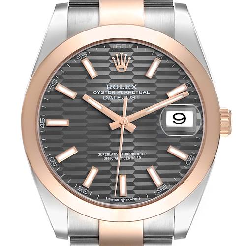 Photo of Rolex Datejust 41 Steel Rose Gold Slate Fluted Dial Mens Watch 126301 Card