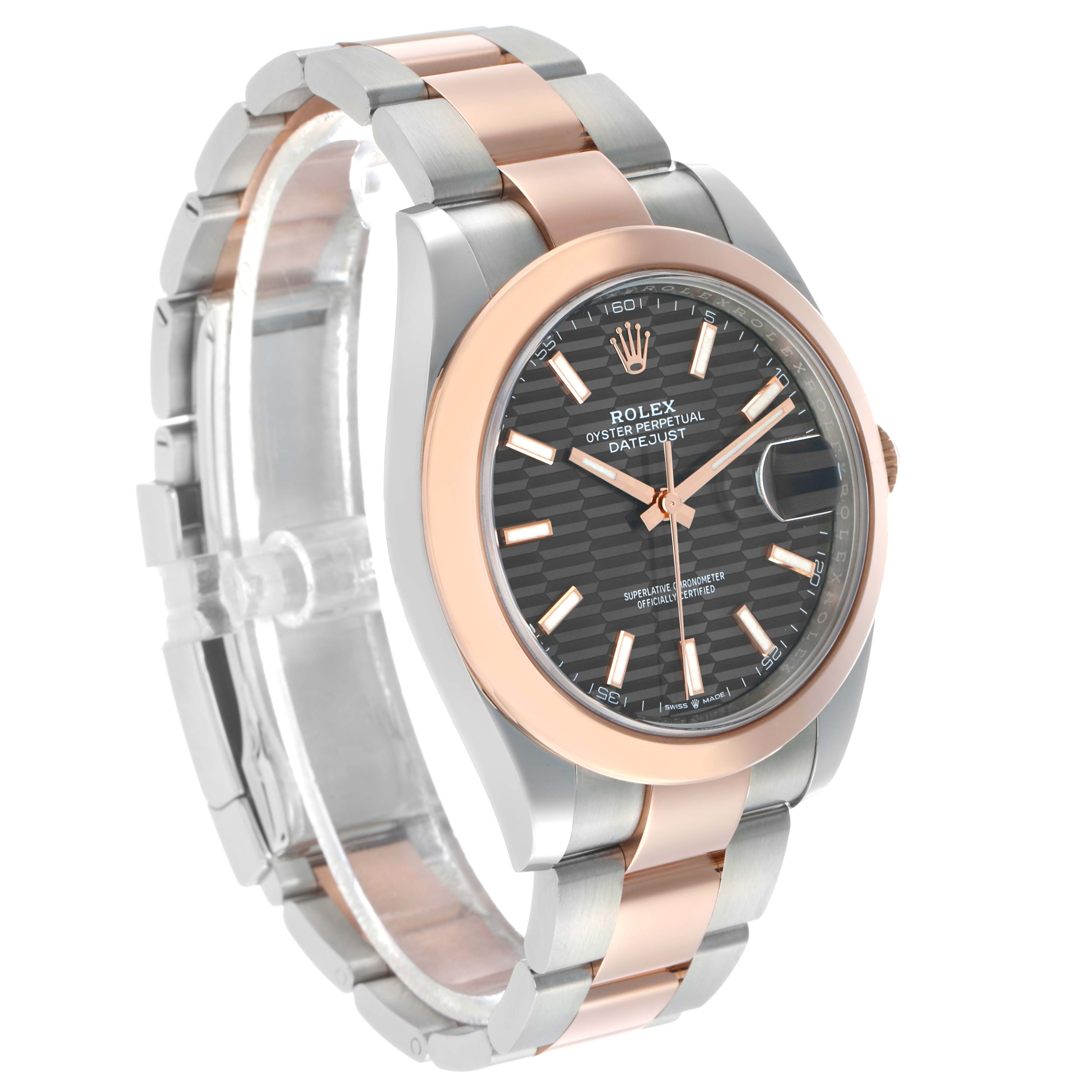 The Rolex Datejust 41 126301 Men's Steel and Gold (two tone) Grey Dial watch is shown at a three-quarter angle, highlighting the dial, bezel, and two-tone bracelet.
