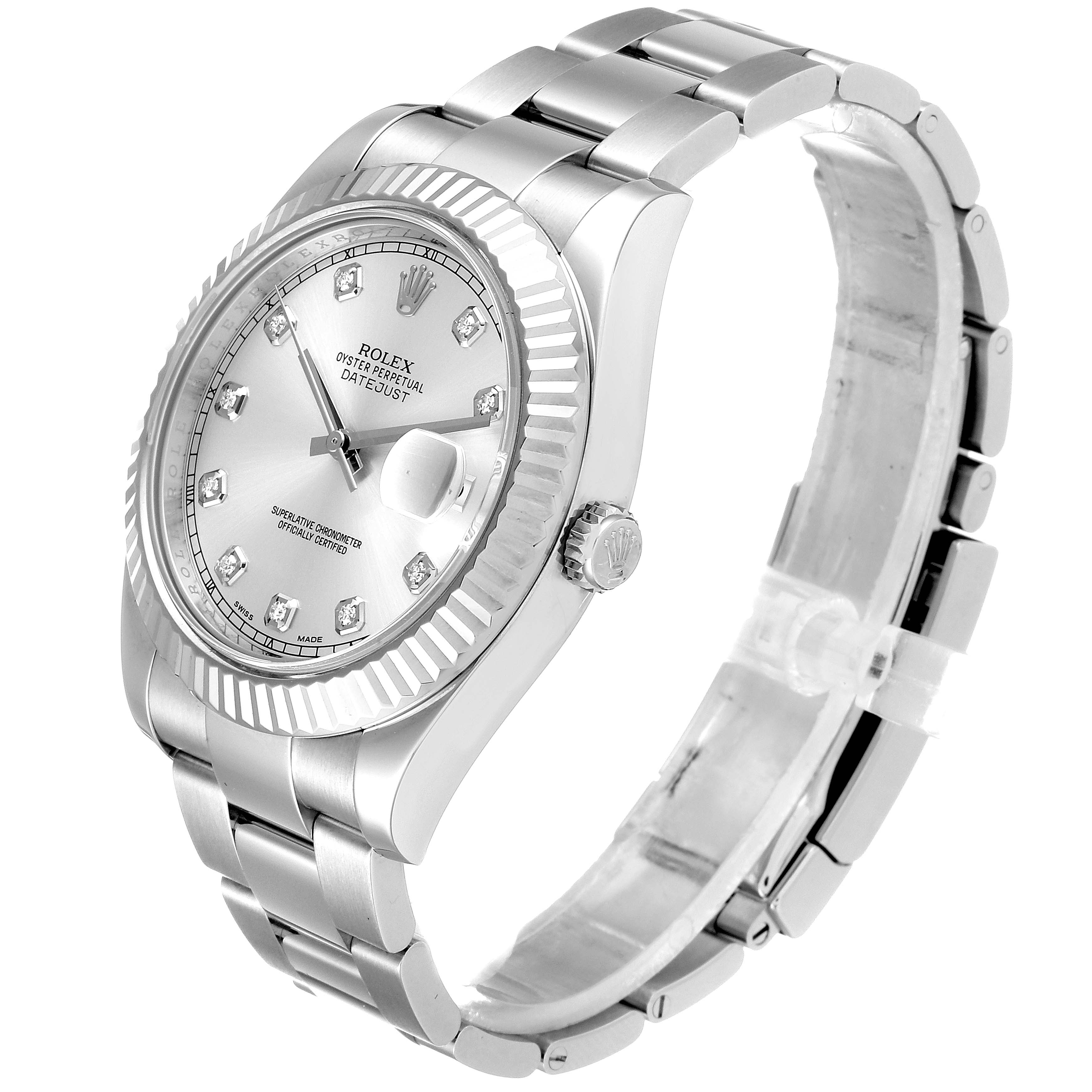 The Rolex Datejust 41 116334 Men
s Stainless Steel Silver Dial 116334 Men
s Stainless Steel Silver Dial watch is shown at a three-quarter angle displaying the dial, bezel, bracelet, and crown.