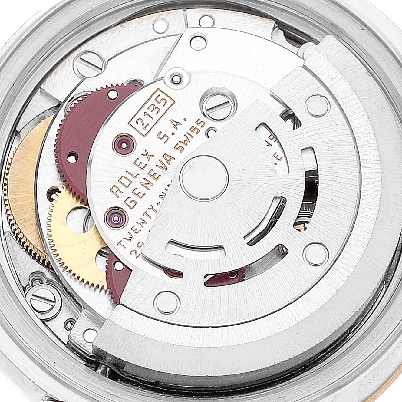 This image shows a detailed top view of the movement mechanism of the Rolex Datejust 69173 Women's Steel and Gold (two tone) Champagne Dial 69173 Women's Steel and Gold (two tone) Champagne Dial model watch.