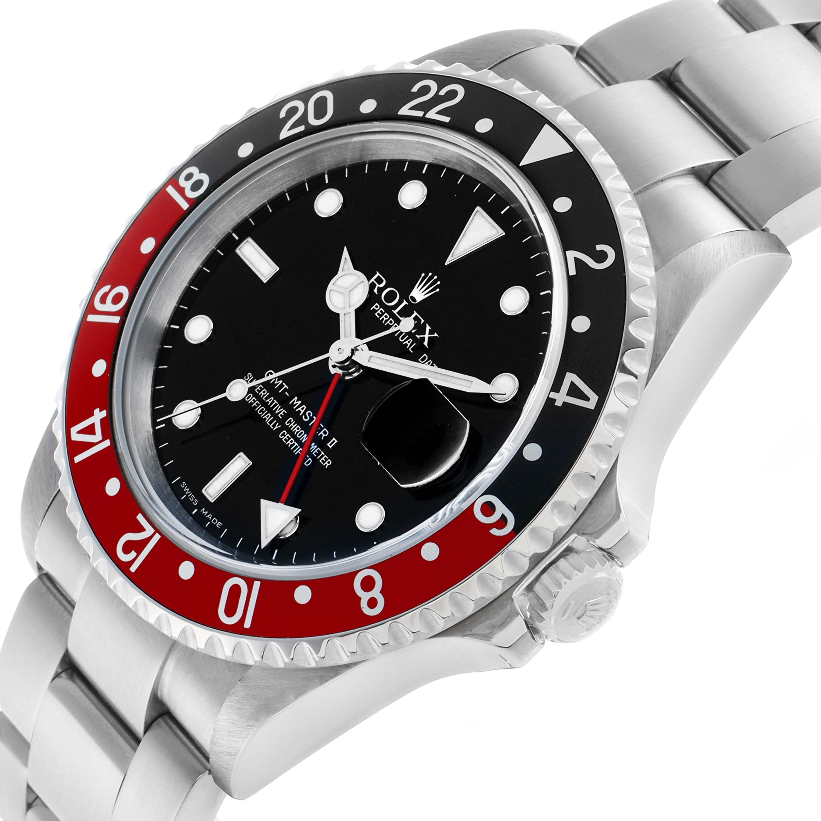 The Rolex GMT-Master 16710 Men's Stainless Steel Black Dial watch is shown from an angled side view, highlighting the case, bezel, and part of the bracelet.