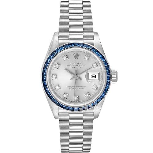 Photo of Rolex President White Gold Diamond Sapphire Ladies Watch 69119 Box Papers