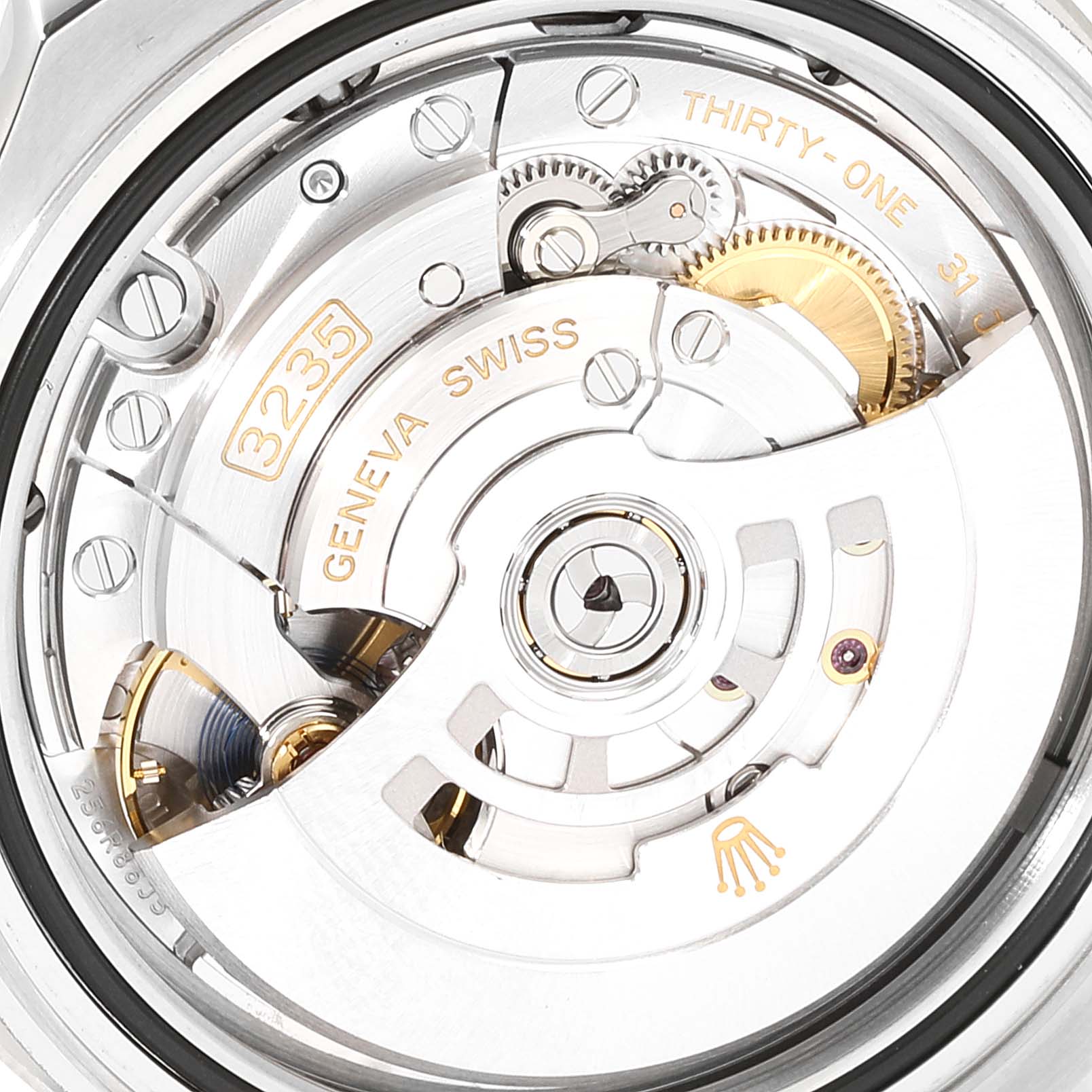 The image shows a close-up of the movement and intricate mechanical parts inside a Rolex Yacht-Master 126622 Men's Stainless Steel Blue Dial 126622 Men's Stainless Steel Blue Dial watch.