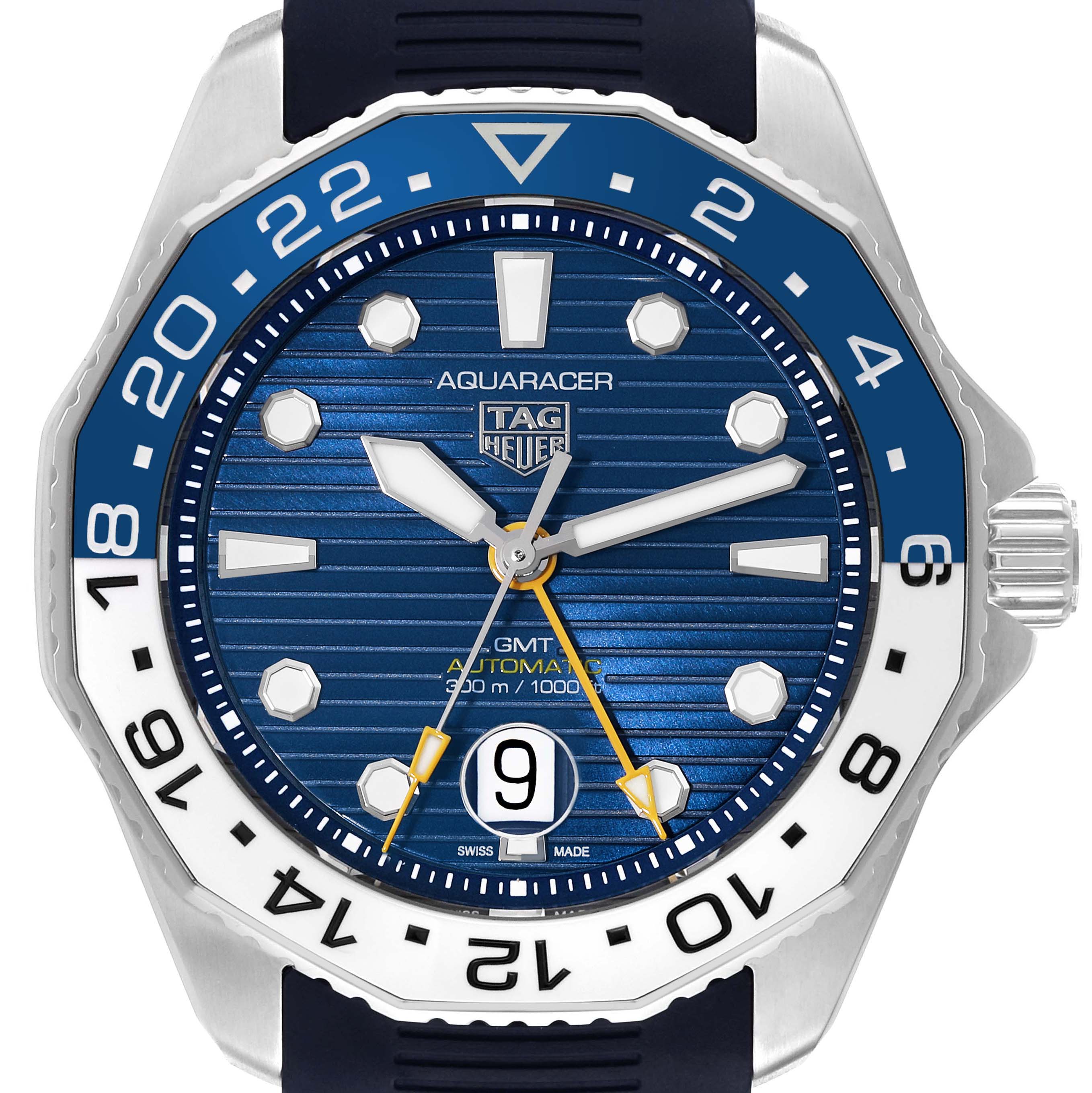 The image shows a frontal view of the Tag Heuer Aquaracer WBP2010.BA0632 Men's Stainless Steel Blue Dial WBP2010.BA0632 Men's Stainless Steel Blue Dial watch, highlighting the dial, bezel, and markers.