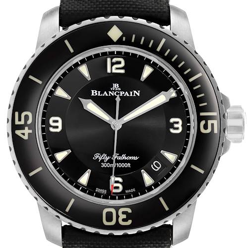 Photo of Blancpain Fifty Fathoms Black Dial Steel Mens Watch 5015 1130 52A Box Card