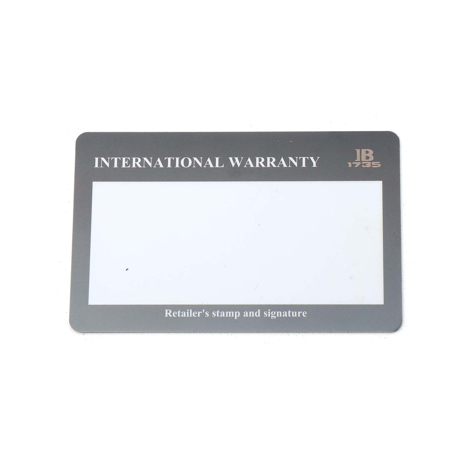 The image shows an international warranty card for a Blancpain Fifty Fathoms 5015-1130-52A Men's Stainless Steel Black Dial watch, viewed from above.