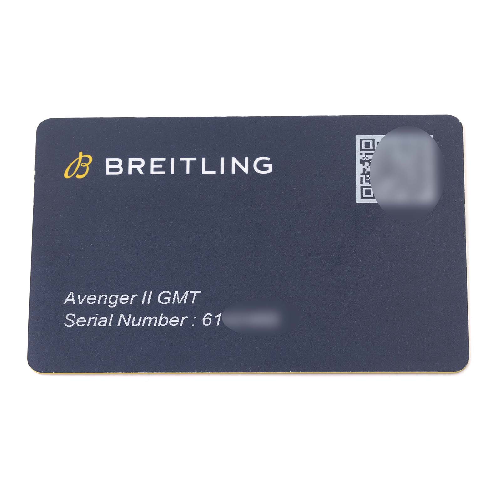The image shows a flat view of a warranty card for the Breitling Avenger A3239011/C930 Men's Stainless Steel Mother of Pearl Dial A3239011/C930 Men's Stainless Steel Mother of Pearl Dial II GMT watch.