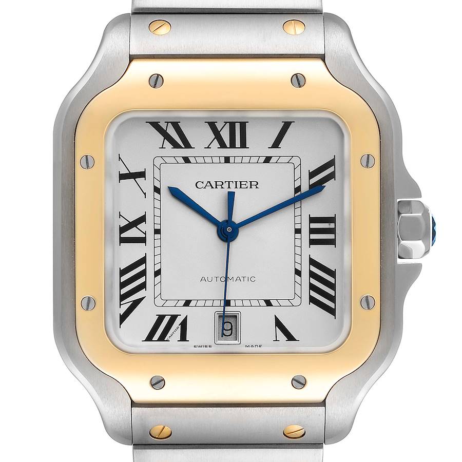 Santos de Cartier Large Steel Yellow Gold Watch W2SA0009 Box Papers SwissWatchExpo