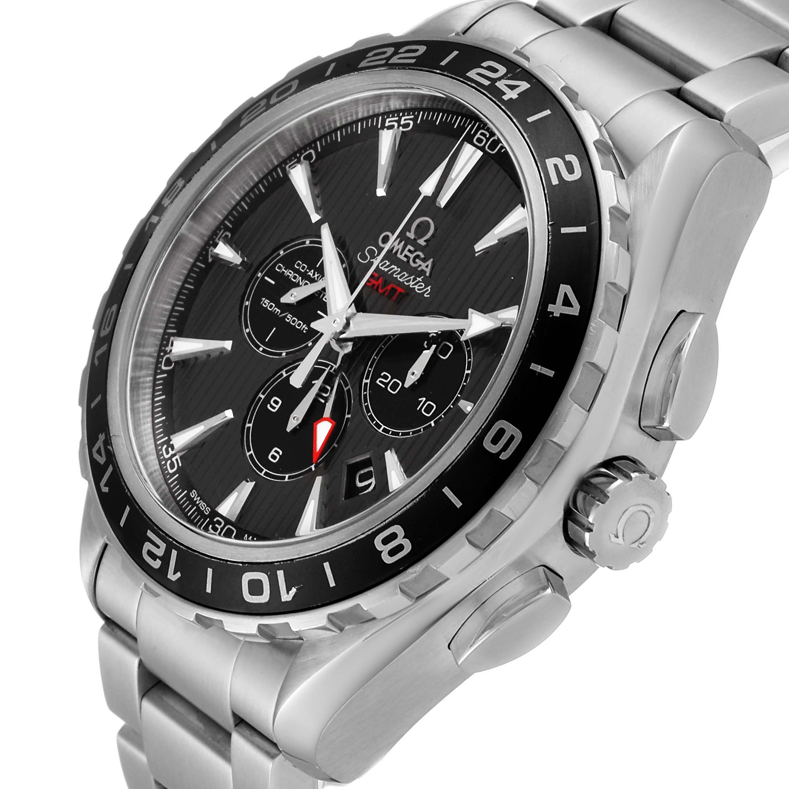 This is a close-up, three-quarter angle view of the Omega Aqua Terra 231.10.44.52.06.001 Men's Stainless Steel Grey Dial 231.10.44.52.06.001 Men's Stainless Steel Grey Dial watch showing its dial, bezel, and crown.