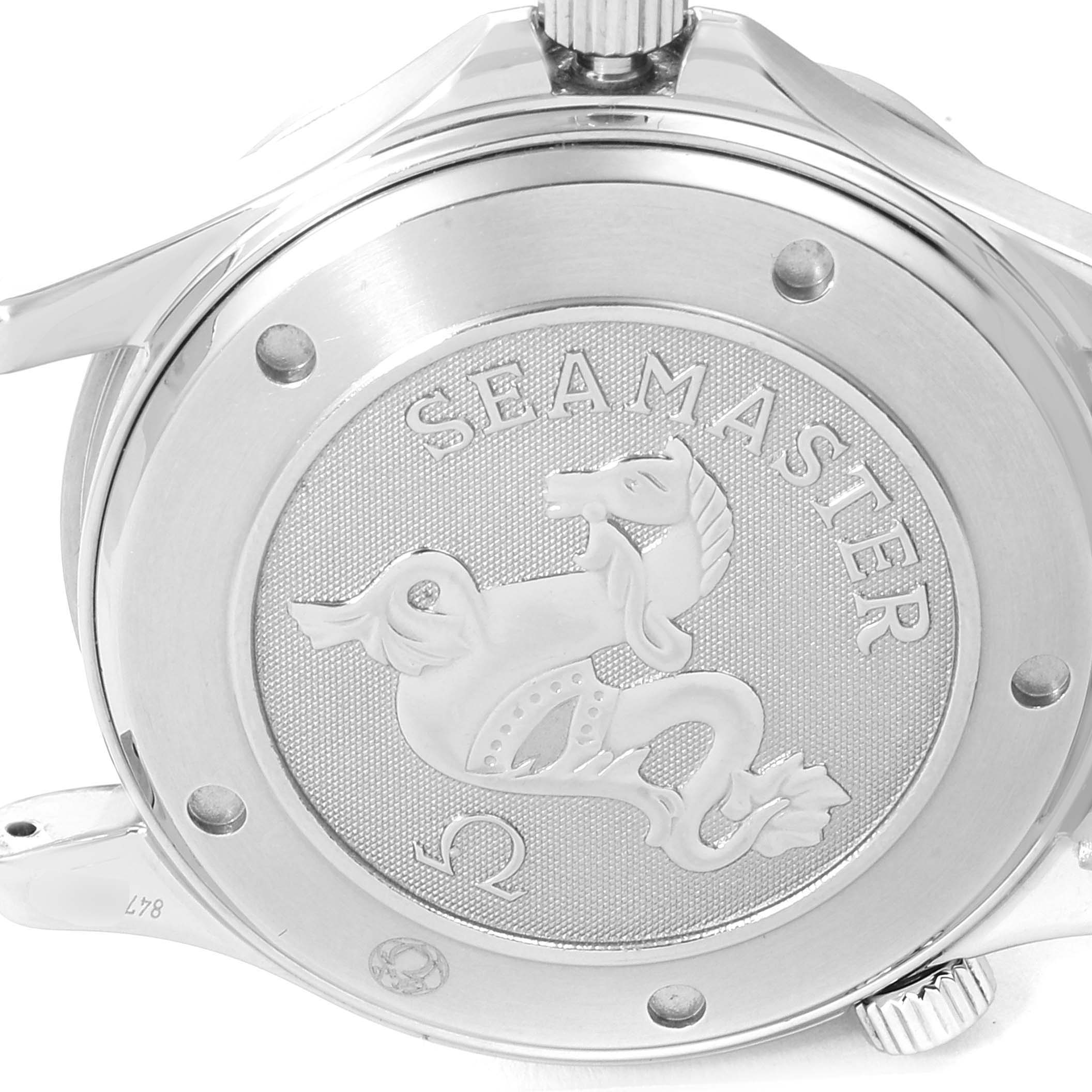 This is the caseback of the Omega Seamaster 212.30.41.20.01.002 Men
s Stainless Steel Black Dial 212.30.41.20.01.002 Men
s Stainless Steel Black Dial watch, showcasing the engraved Seamaster logo.