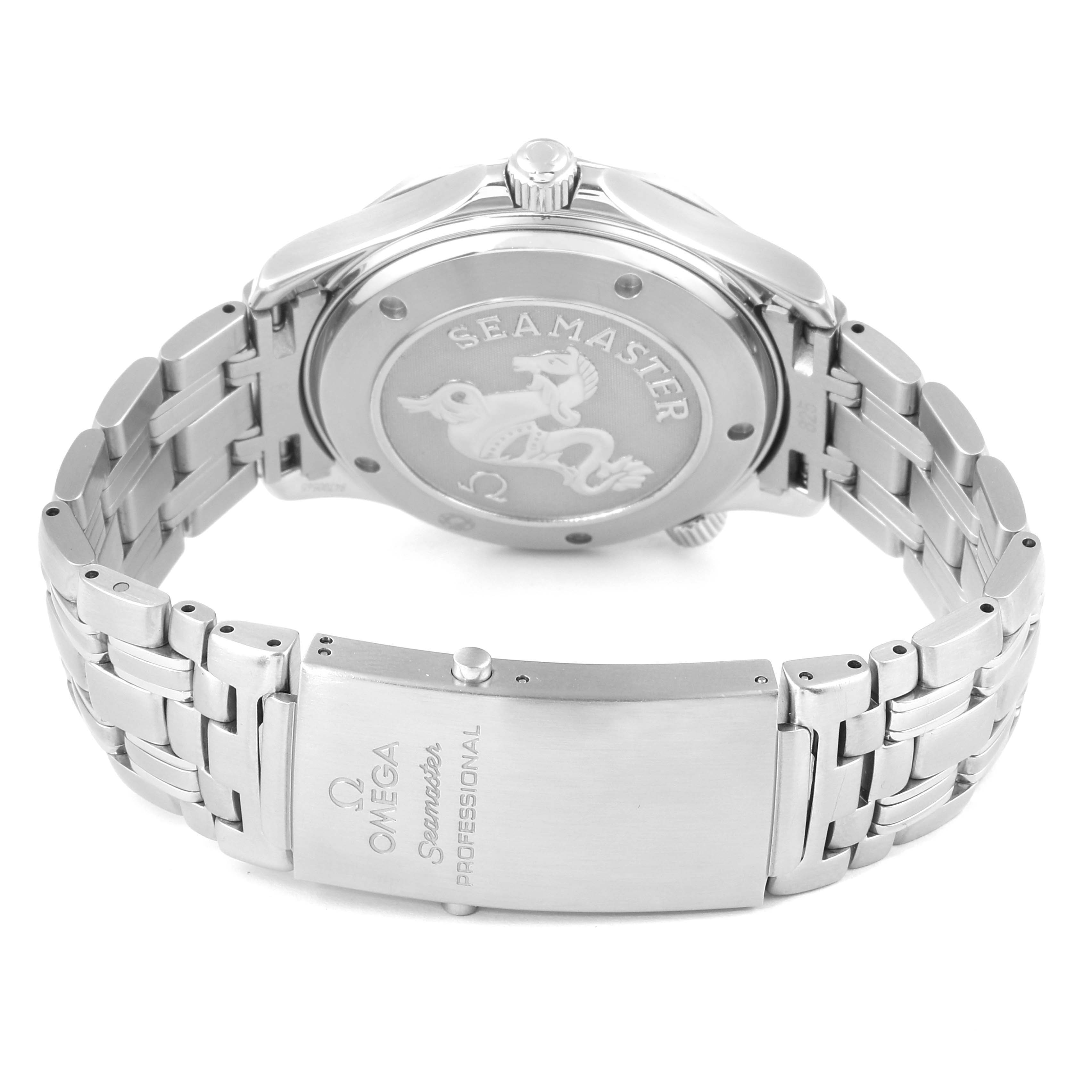 The image shows the back and bracelet clasp of the Omega Seamaster 212.30.41.20.01.002 Men
s Stainless Steel Black Dial 212.30.41.20.01.002 Men
s Stainless Steel Black Dial watch.