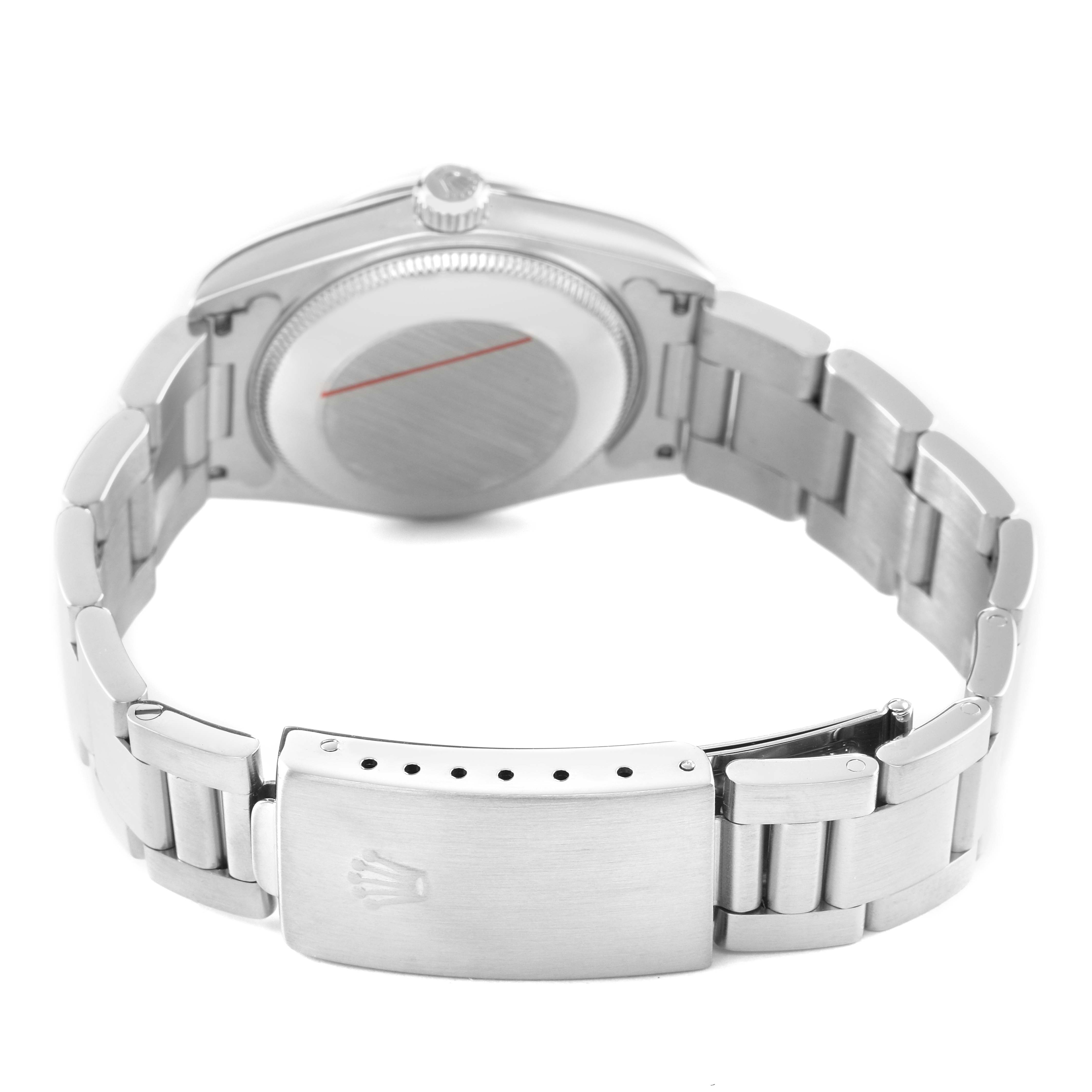 The image shows the back and clasp of a Rolex Mid-Size 78240 Women's Stainless Steel White Dial model, showcasing the bracelet and closed clasp.