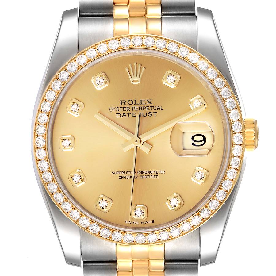 Rolex Datejust 36 Steel Yellow Gold Champagne Dial Diamond Watch 116243 SwissWatchExpo