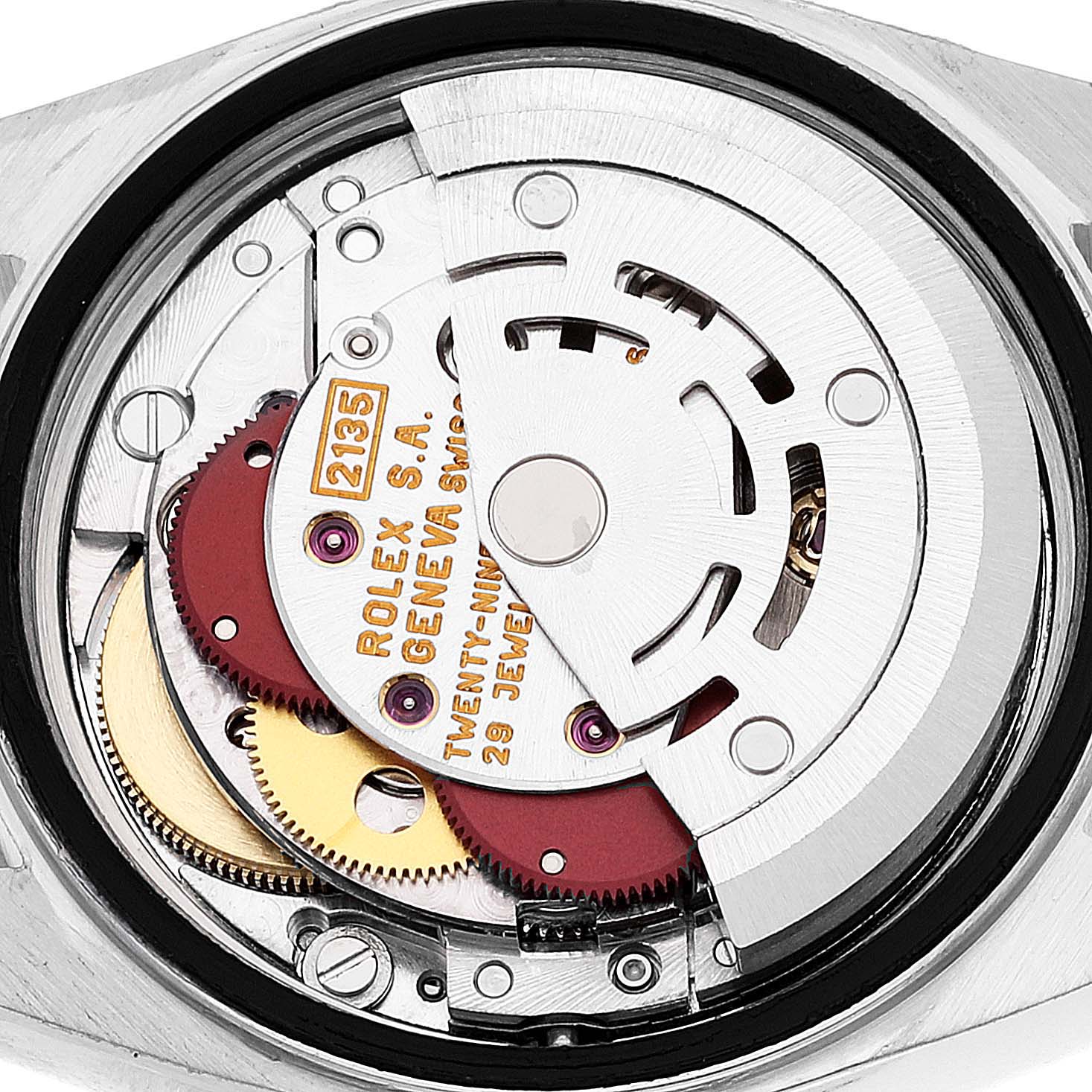 The image shows the internal movement mechanism of the Rolex Datejust 69173 Women's Steel and Gold (two tone) Champagne Dial 69173 Women's Steel and Gold (two tone) Champagne Dial watch, visible from a top-down angle.