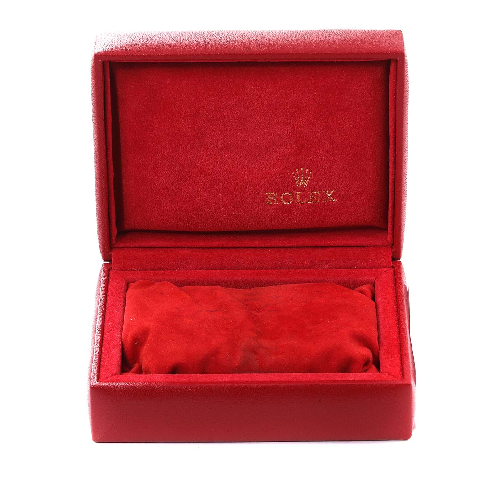 This is a closed red box with a Rolex logo, likely a packaging accessory for the Rolex Datejust 69173 Women's Steel and Gold (two tone) Champagne Dial 69173 Women's Steel and Gold (two tone) Champagne Dial model.