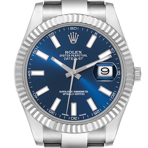Photo of Rolex Datejust II 41 Blue Dial Steel White Gold Mens Watch 116334 Box Card