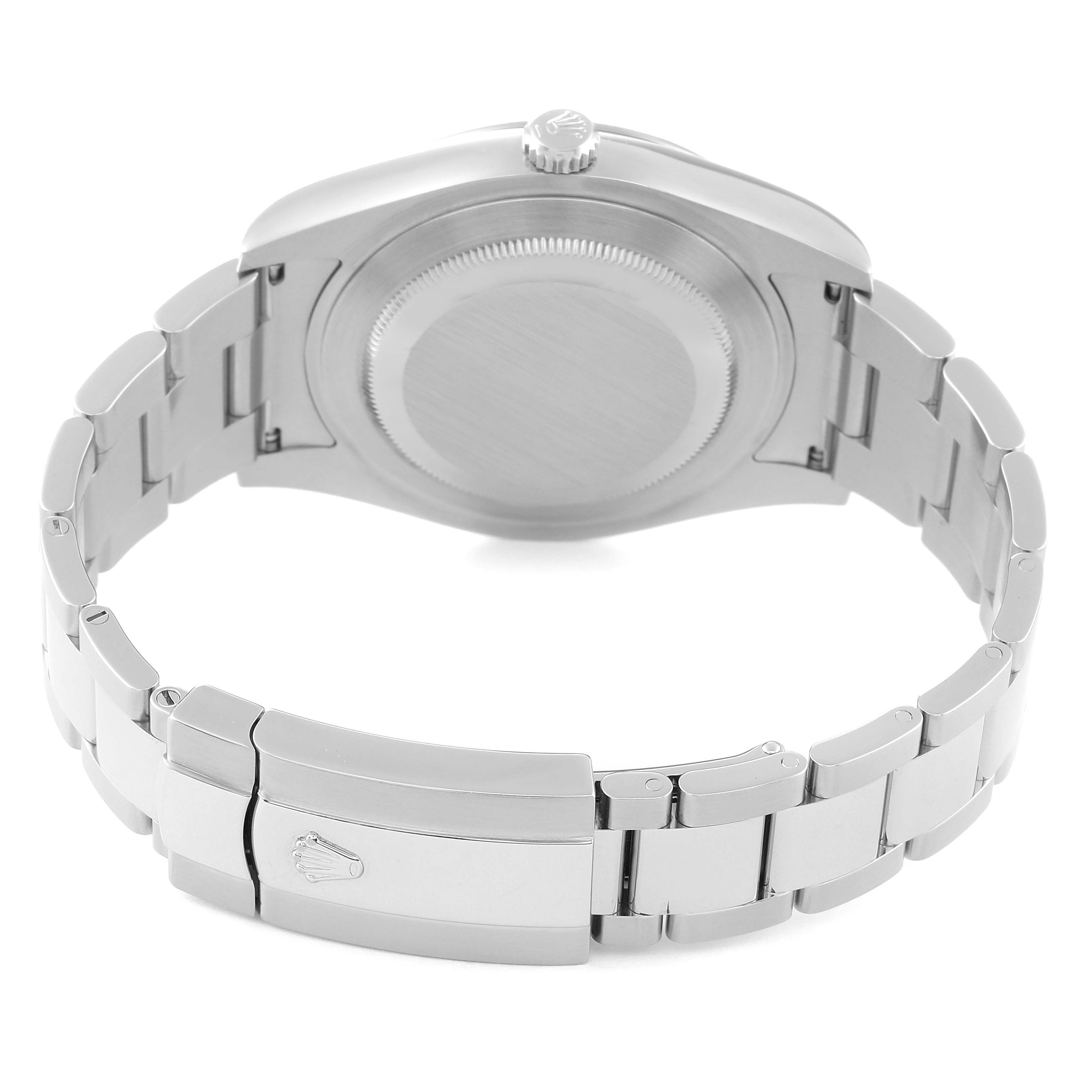 This image shows the back case and bracelet clasp of a Rolex Datejust 41 116334 Men
s Stainless Steel Blue Dial 116334 Men
s Stainless Steel Blue Dial watch.