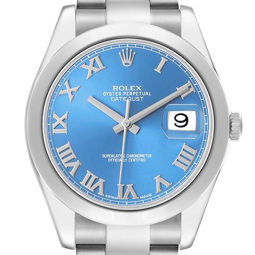 Photo of Rolex Datejust II 41 Blue Roman Dial Steel Mens Watch 116300 Card