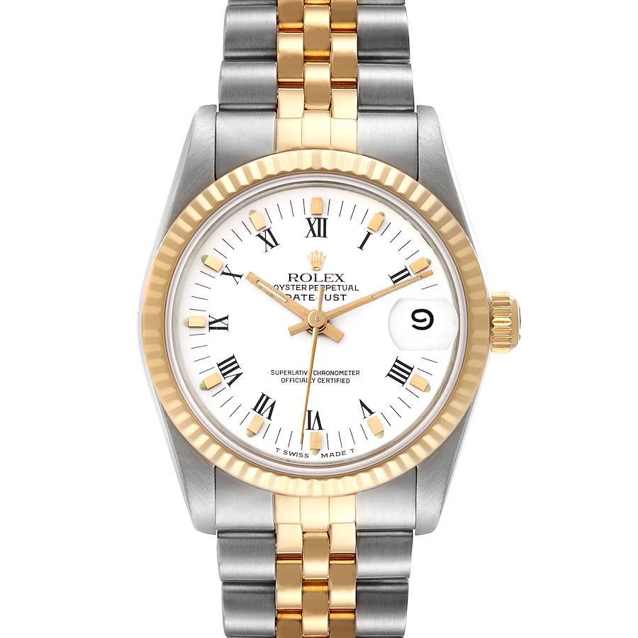 Rolex Datejust Midsize 31mm Steel Yellow Gold White Dial Ladies Watch 68273 SwissWatchExpo