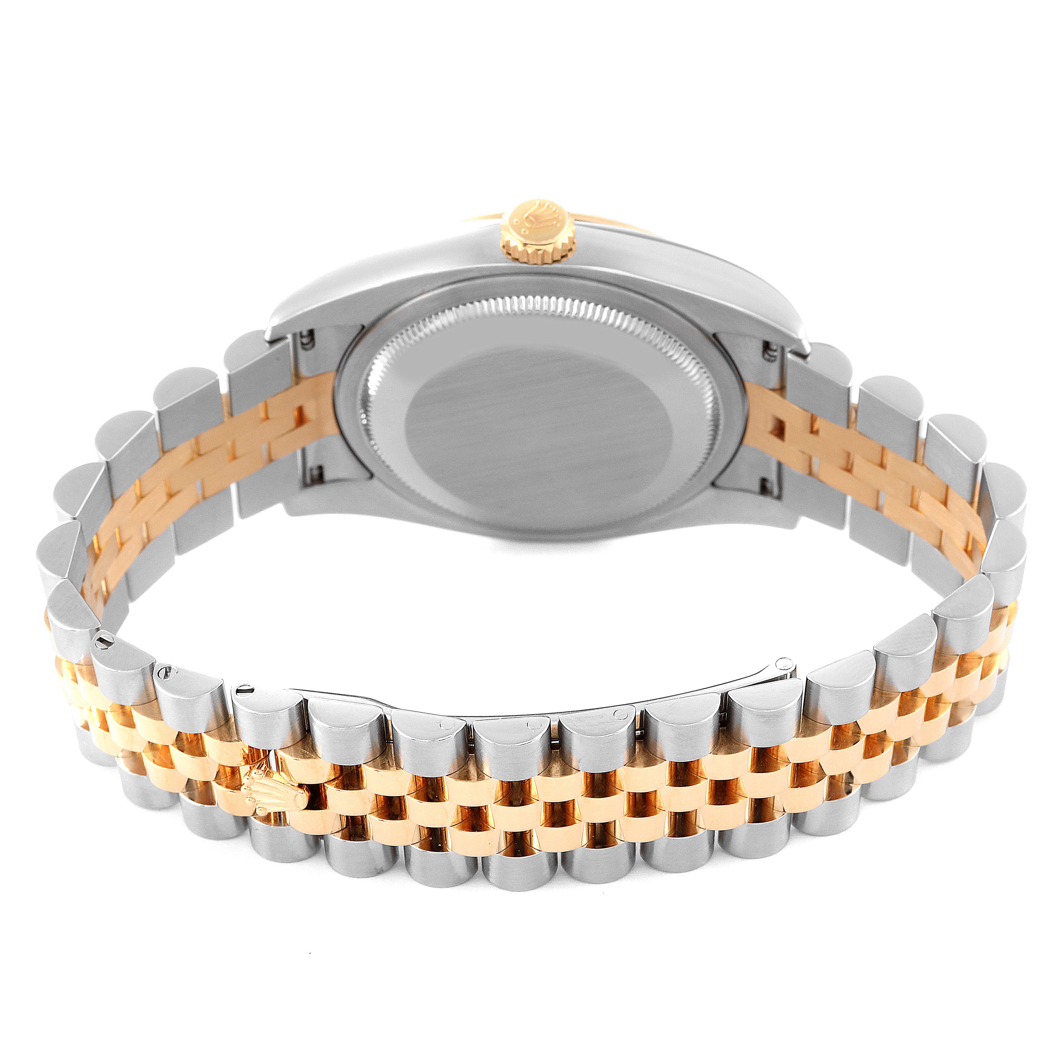 This image shows the back view of a Rolex Datejust 116233 Men's Steel and Gold (two tone) White Dial 116233 Men's Steel and Gold (two tone) White Dial watch, highlighting its case back and two-tone bracelet.