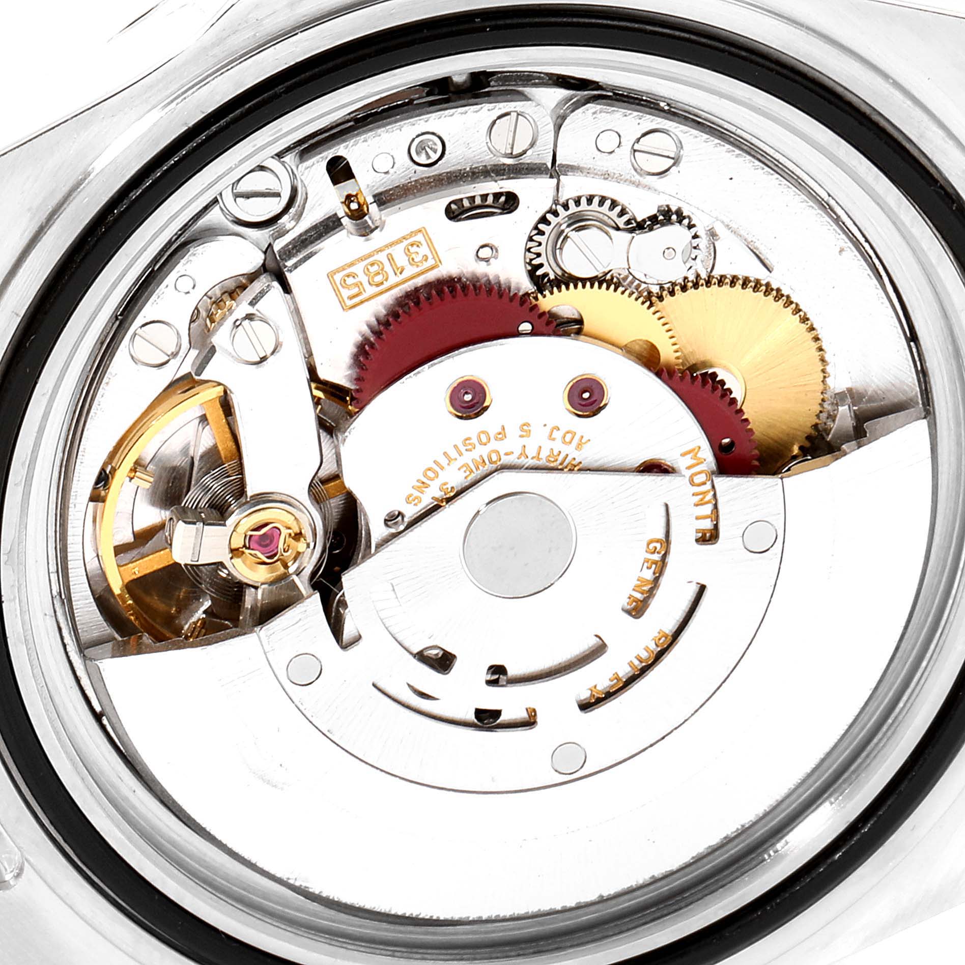 This image shows the movement and inner mechanical parts of a Rolex Explorer 16570 Men
s Stainless Steel White Dial 16570 Men
s Stainless Steel White Dial watch.