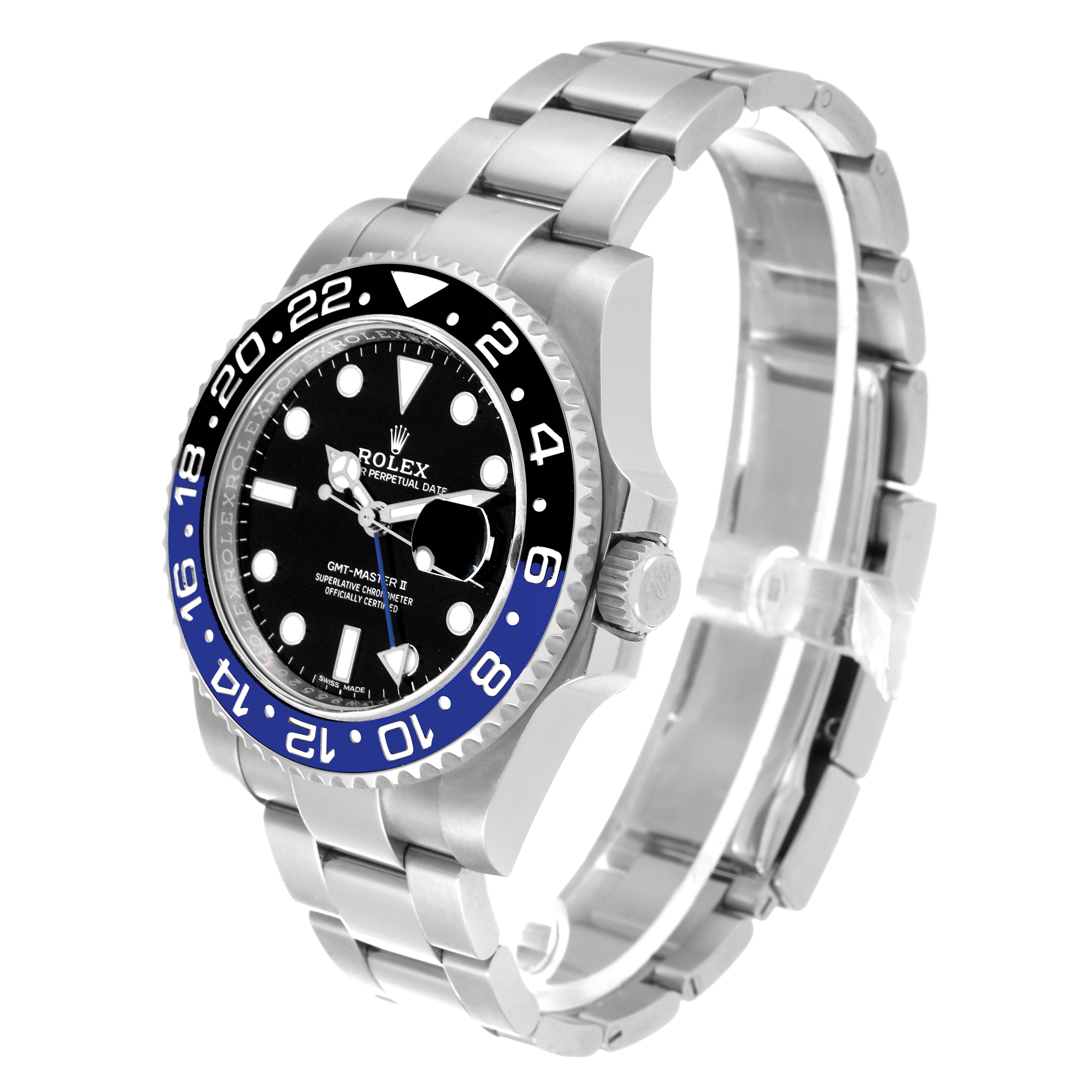 The image shows a Rolex GMT-Master 116710 Men
s Stainless Steel Black Dial 116710 Men
s Stainless Steel Black Dial II watch at an angled view highlighting its face, bezel, and bracelet.