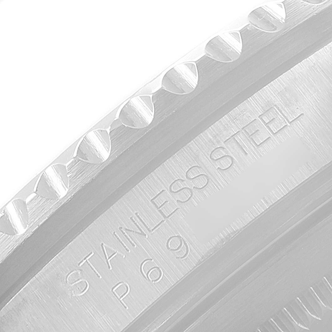 This image shows a close-up of the stainless steel marking on the case back edge of a Rolex GMT-Master 16710 Men
s Stainless Steel Black Dial 16710 Men
s Stainless Steel Black Dial watch.