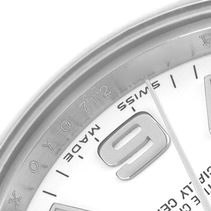 The image shows a close-up of the dial edge, hour marker, and inner bezel of the Rolex Oyster Perpetual 176200 Women
s Stainless Steel White Dial 176200 Women
s Stainless Steel White Dial watch.