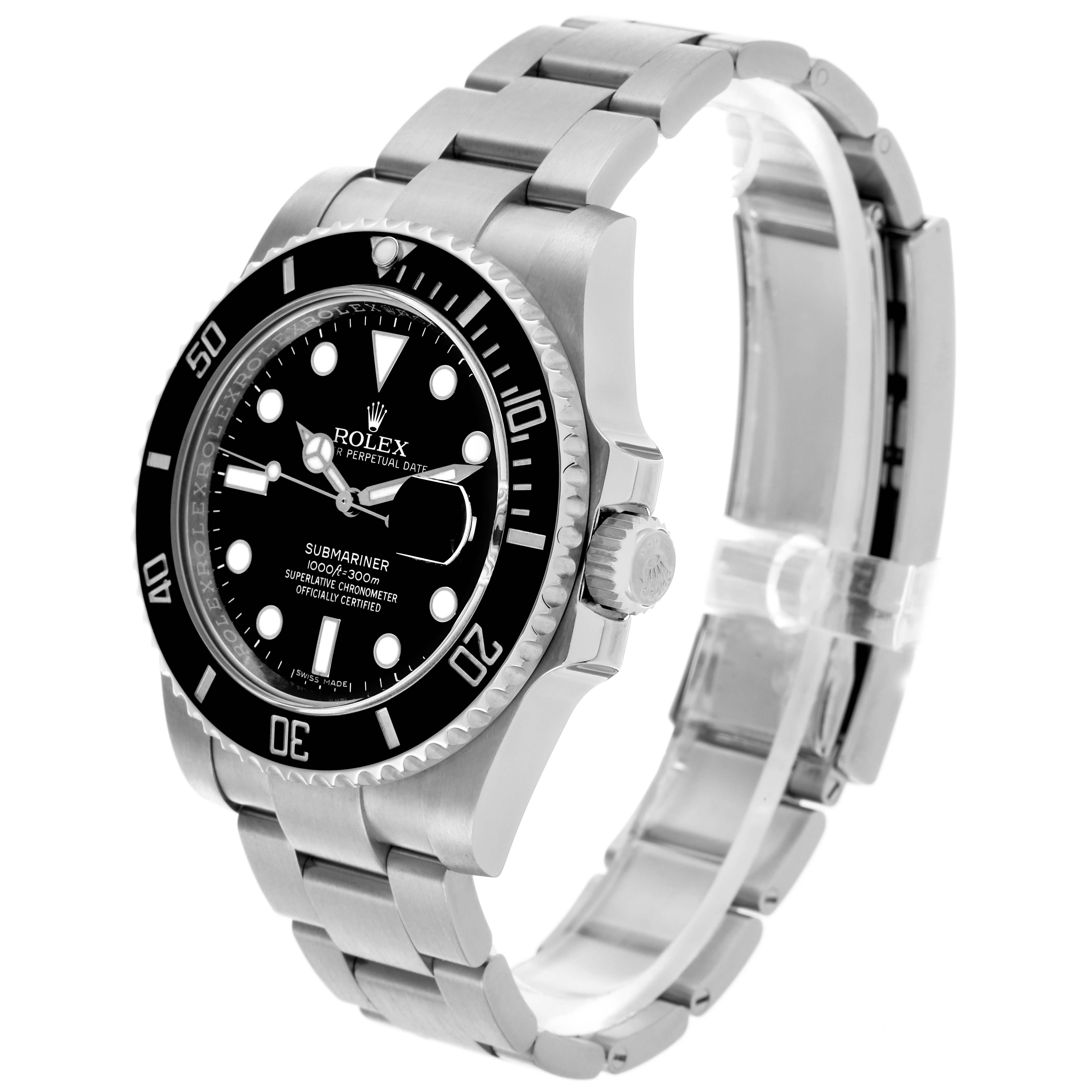 The Rolex Submariner 116610LN Men's Stainless Steel Black Dial 116610LN Men's Stainless Steel Black Dial watch is shown at a slight angle, displaying the bezel, dial, crown, and stainless steel bracelet.