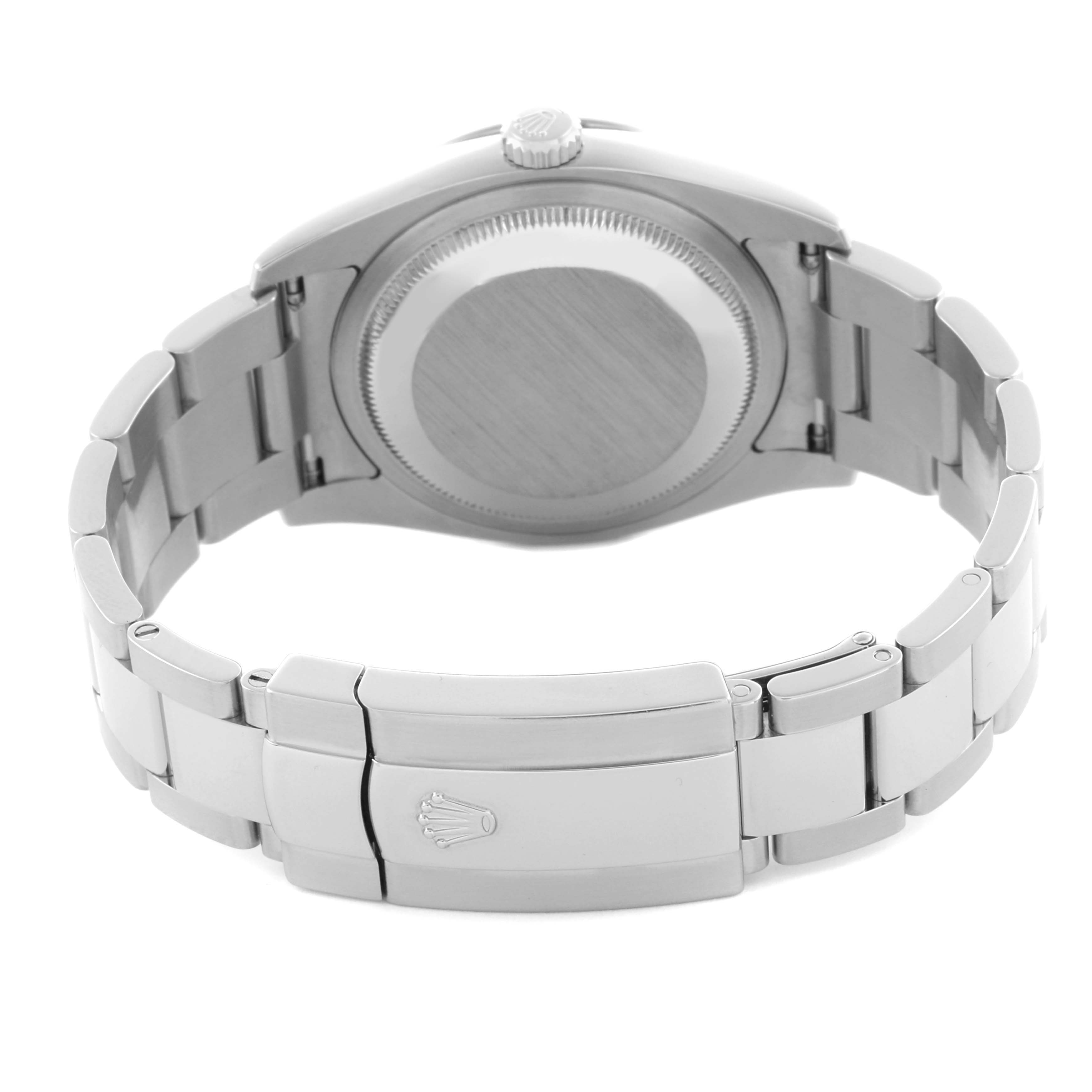 The image shows the back view of the Rolex Turn-o-Graph 116264 Men's Stainless Steel White Dial 116264 Men's Stainless Steel White Dial watch, highlighting the case back and bracelet clasp.