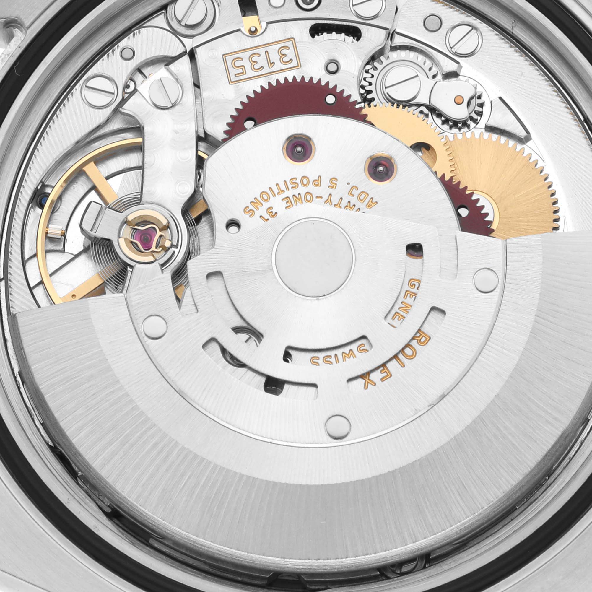 The image shows the movement mechanism of the Rolex Turn-o-Graph 116264 Men's Stainless Steel White Dial 116264 Men's Stainless Steel White Dial watch from a detailed top-down angle.