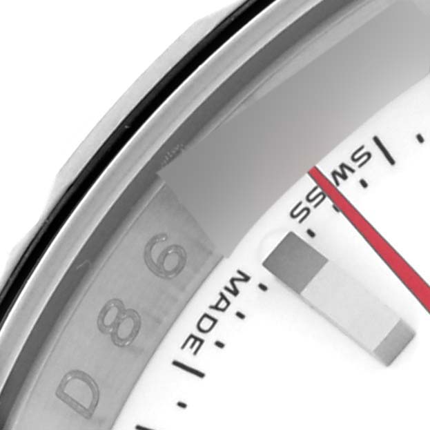 The image shows a close-up of the dial edge and bezel, focusing on the "Made in Switzerland" part of the Rolex Turn-o-Graph 116264 Men's Stainless Steel White Dial 116264 Men's Stainless Steel White Dial watch.