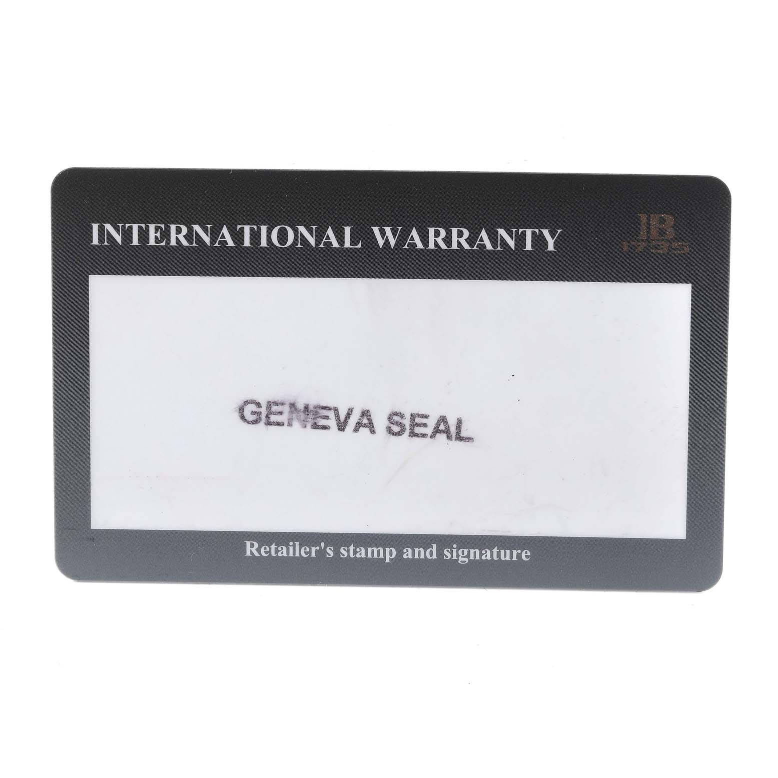This image shows the front of the International Warranty card for the Blancpain Fifty Fathoms 5000-1110-B52A Men's Stainless Steel Grey Dial 5000-1110-B52A Men's Stainless Steel Grey Dial watch.