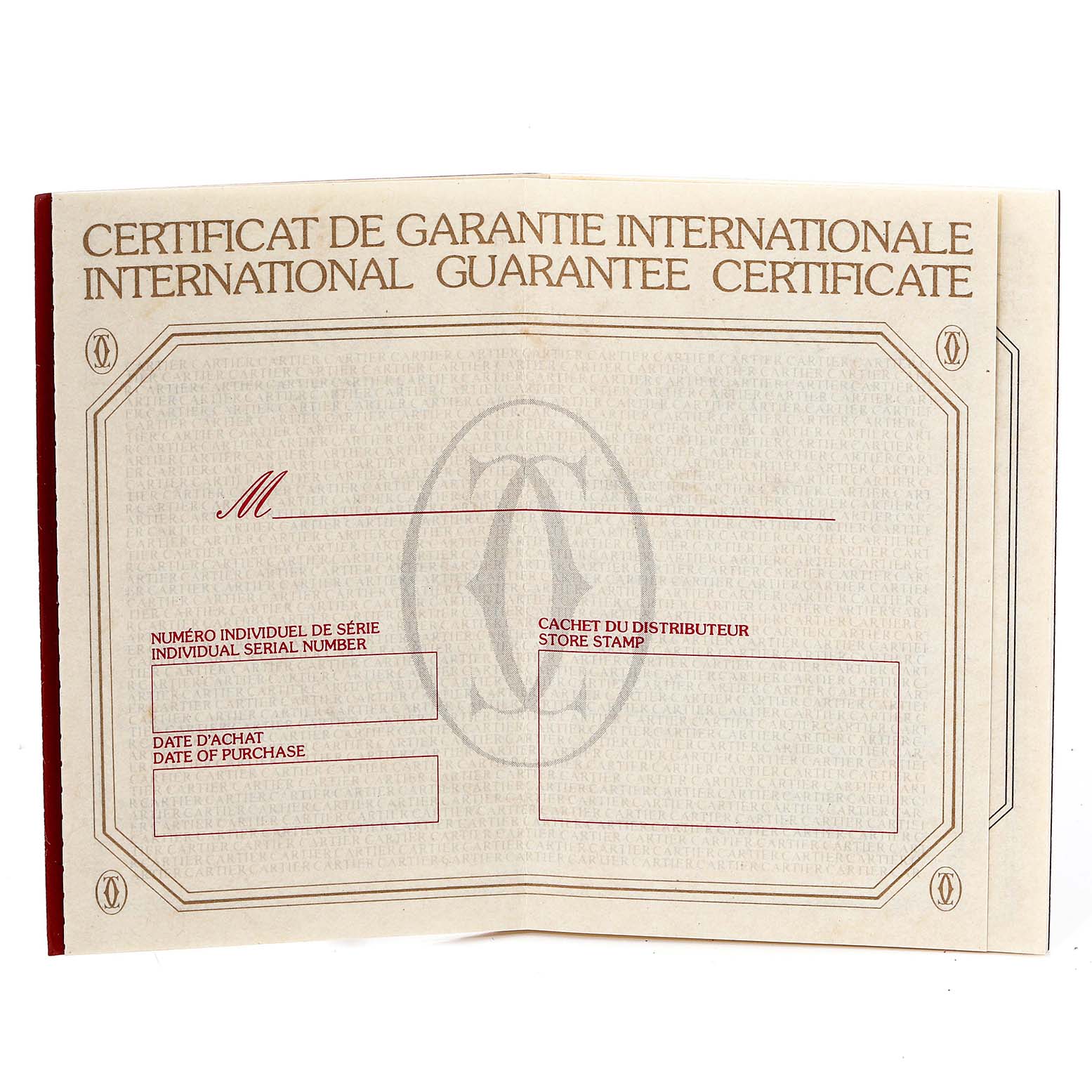 This image shows the International Guarantee Certificate for the Cartier Pasha W31059H3 Men
s Stainless Steel Silver Dial W31059H3 Men
s Stainless Steel Silver Dial model watch.