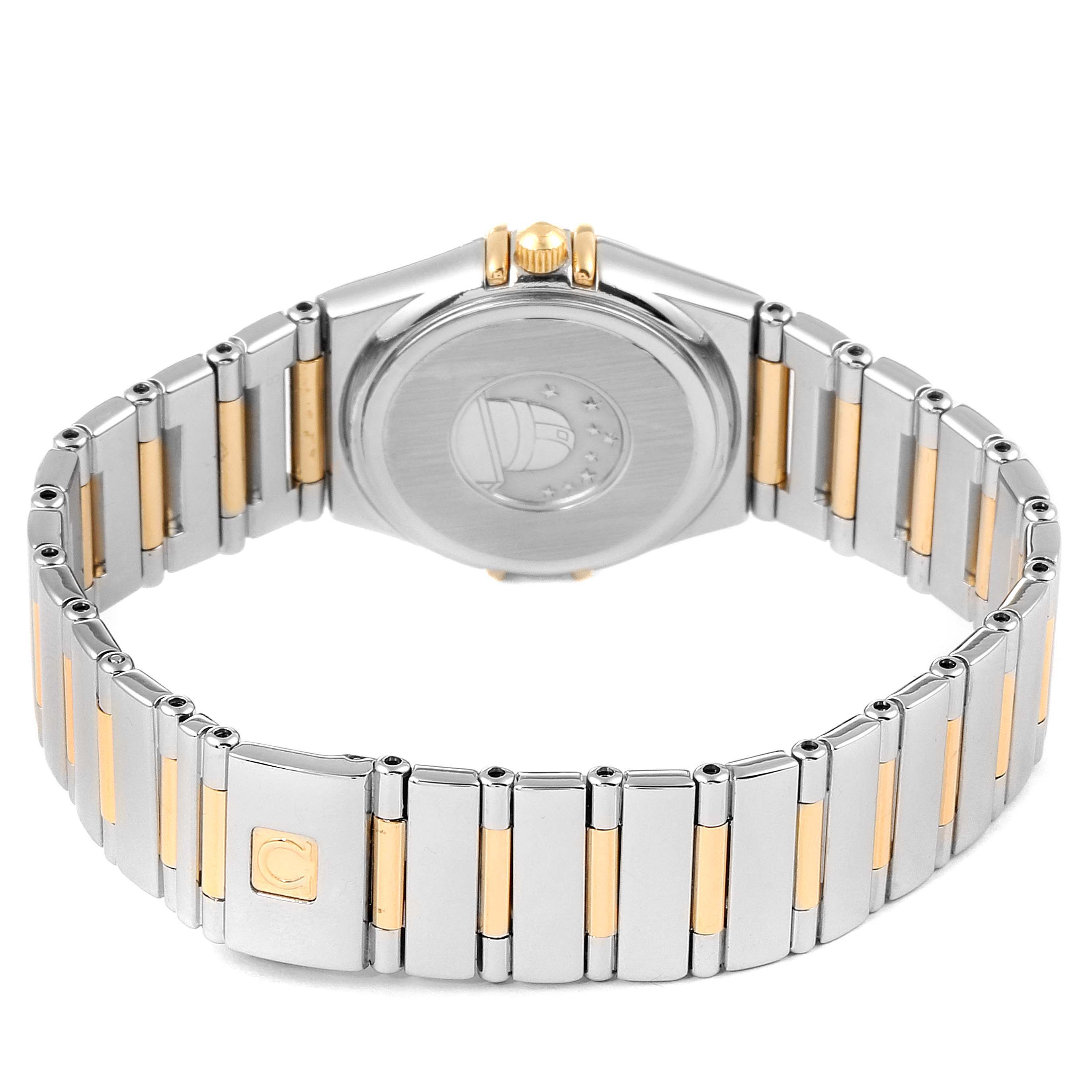The image shows the back and bracelet of the Omega 1376.71.00 Women's Steel and Gold (two tone) Mother of Pearl Dial 1376.71.00 Women's Steel and Gold (two tone) Mother of Pearl Dial Constellation My Choice Steel Yellow Gold Diamond Watch 1376.71.00.