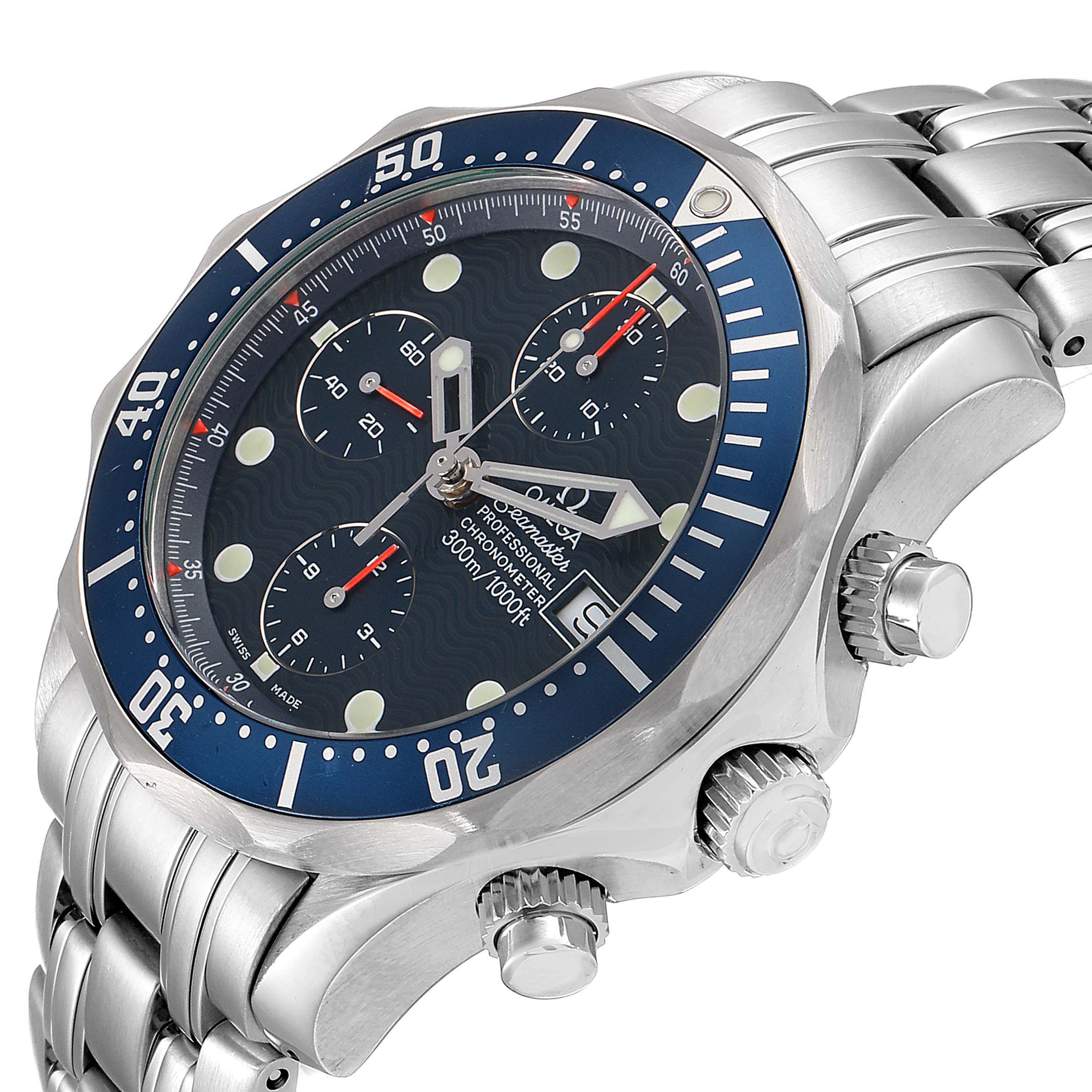 The image shows a side view of the Omega Seamaster 2599.80.00 Men
s Stainless Steel Blue Dial 2599.80.00 Men
s Stainless Steel Blue Dial watch, highlighting the dial, bezel, and crown.