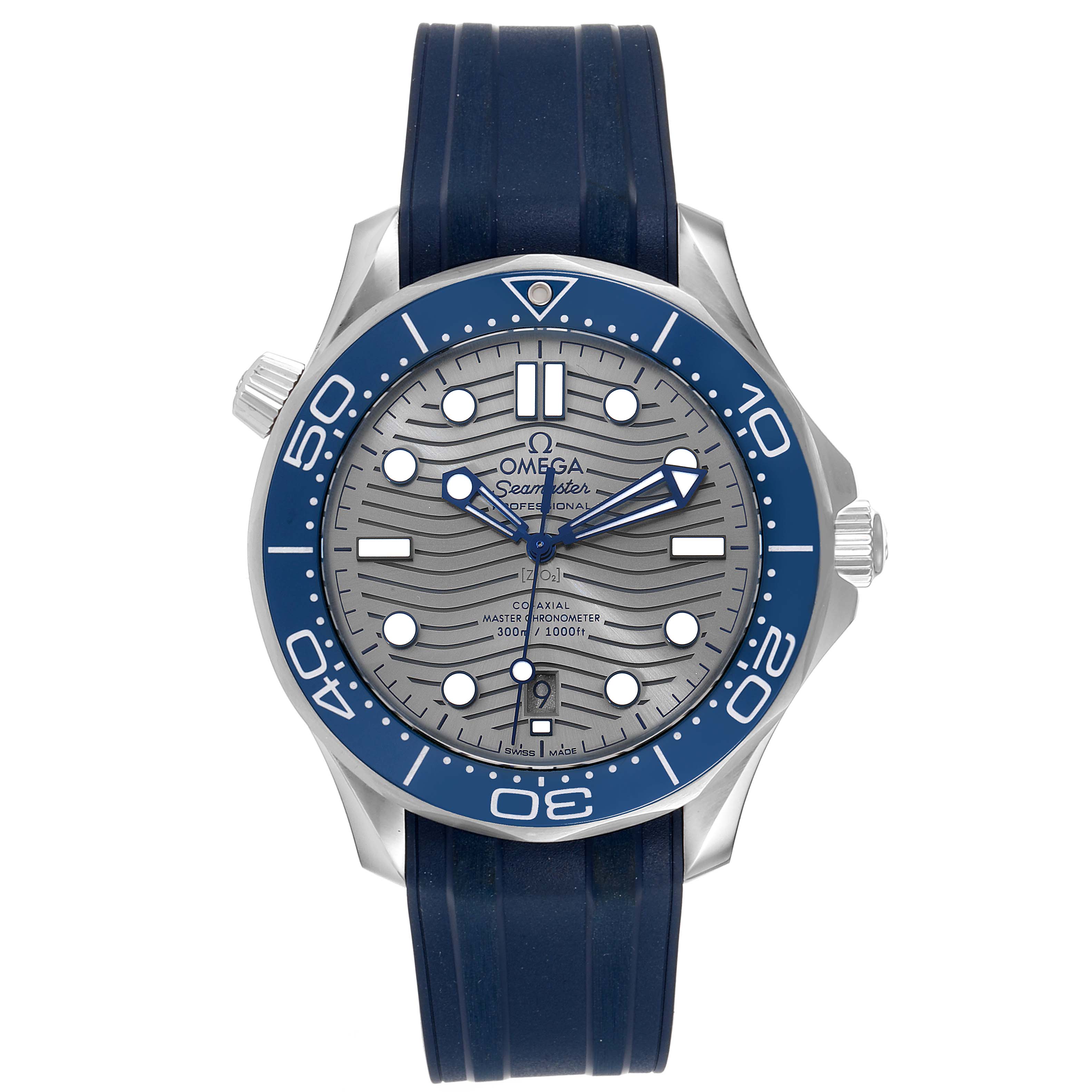 The image shows a front view of an Omega Seamaster 210.32.42.20.06.001 Men
s Stainless Steel Grey Dial 210.32.42.20.06.001 Men
s Stainless Steel Grey Dial watch, highlighting its dial, bezel, and strap.