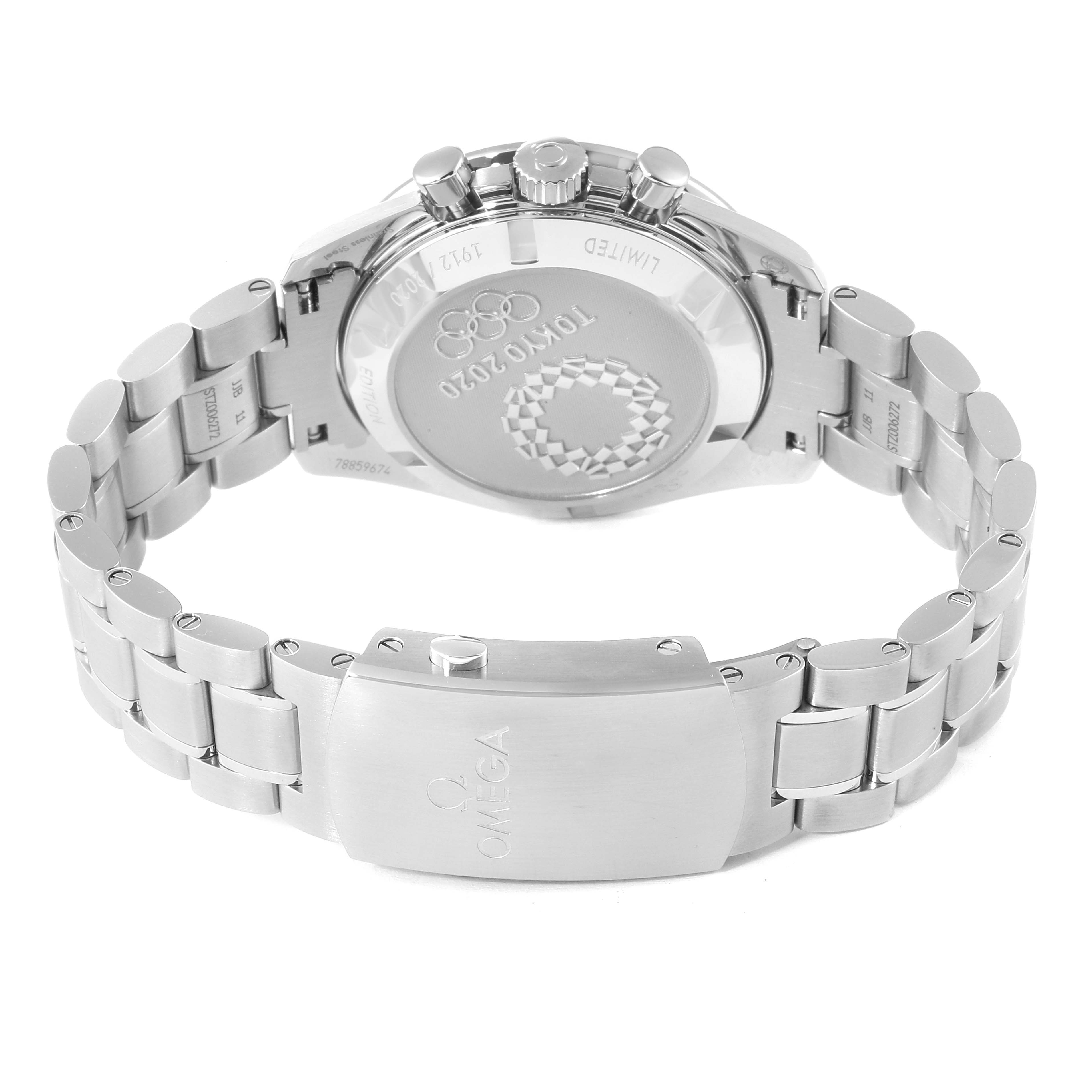 This image shows the back view of an Omega Speedmaster 522.30.42.30.06.001 Men's Stainless Steel Silver Dial 522.30.42.30.06.001 Men's Stainless Steel Silver Dial watch, highlighting the bracelet and clasp.