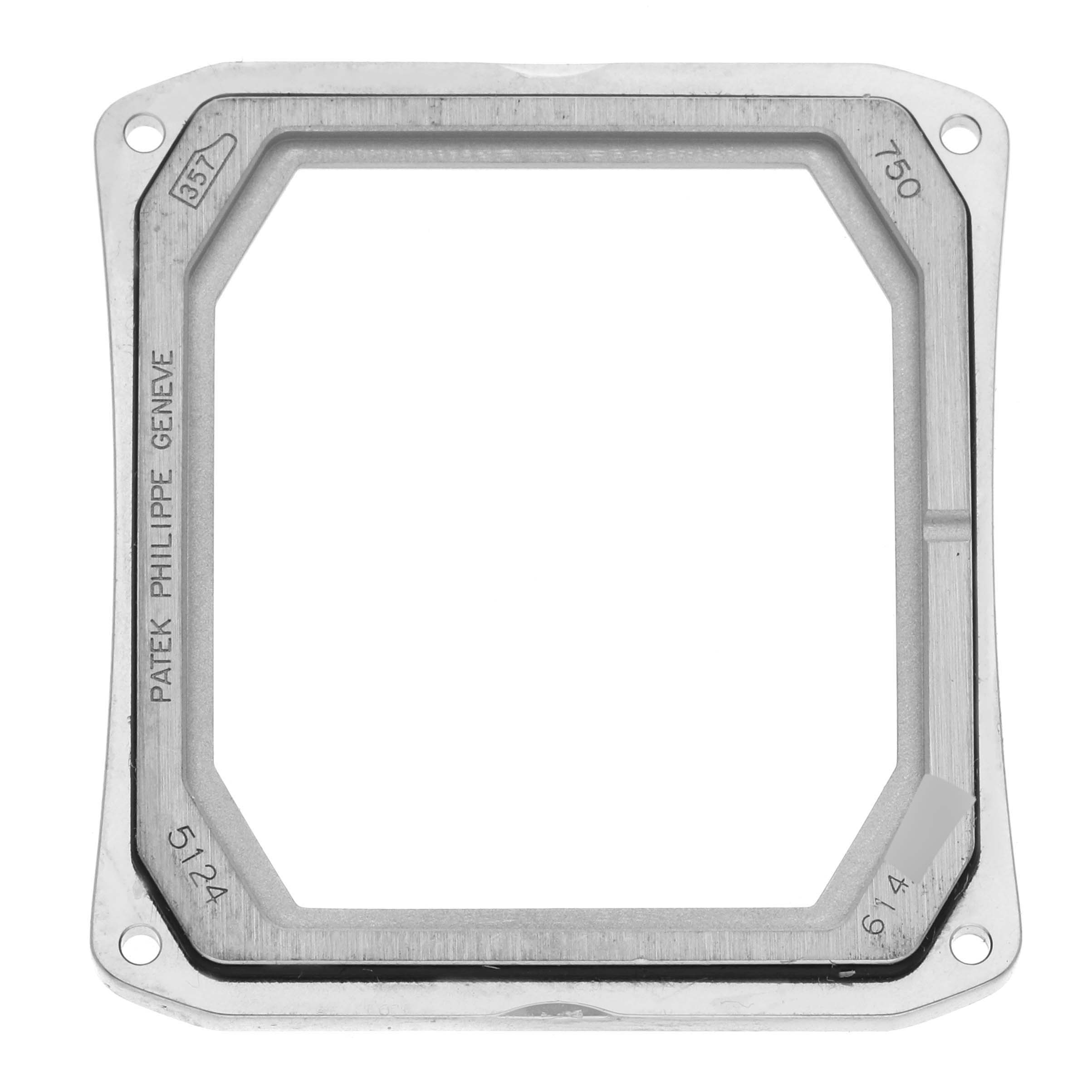 The image shows the rectangular metal bezel for a Patek Philippe Gondolo 5124G-011 Men's White Gold Blue Dial 5124G-011 Men's White Gold Blue Dial watch viewed from a top-down angle.