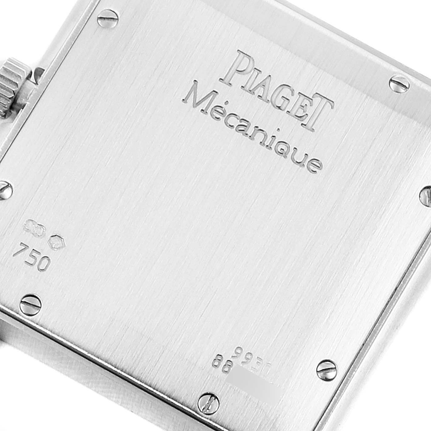 The image shows the back of the Piaget 9930 Women's White Gold Black Dial 9930 Women's White Gold Black Dial Altiplano Ultra Thin 18K White Gold Black Dial Mens Watch 9930 model, including its engravings and screws.