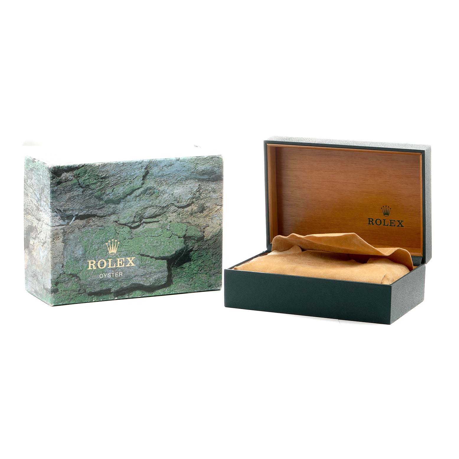 The image shows a Rolex Mid-Size 78240 Women's Stainless Steel Silver Dial watch box and its outer packaging from a side angle, featuring the Rolex logo.