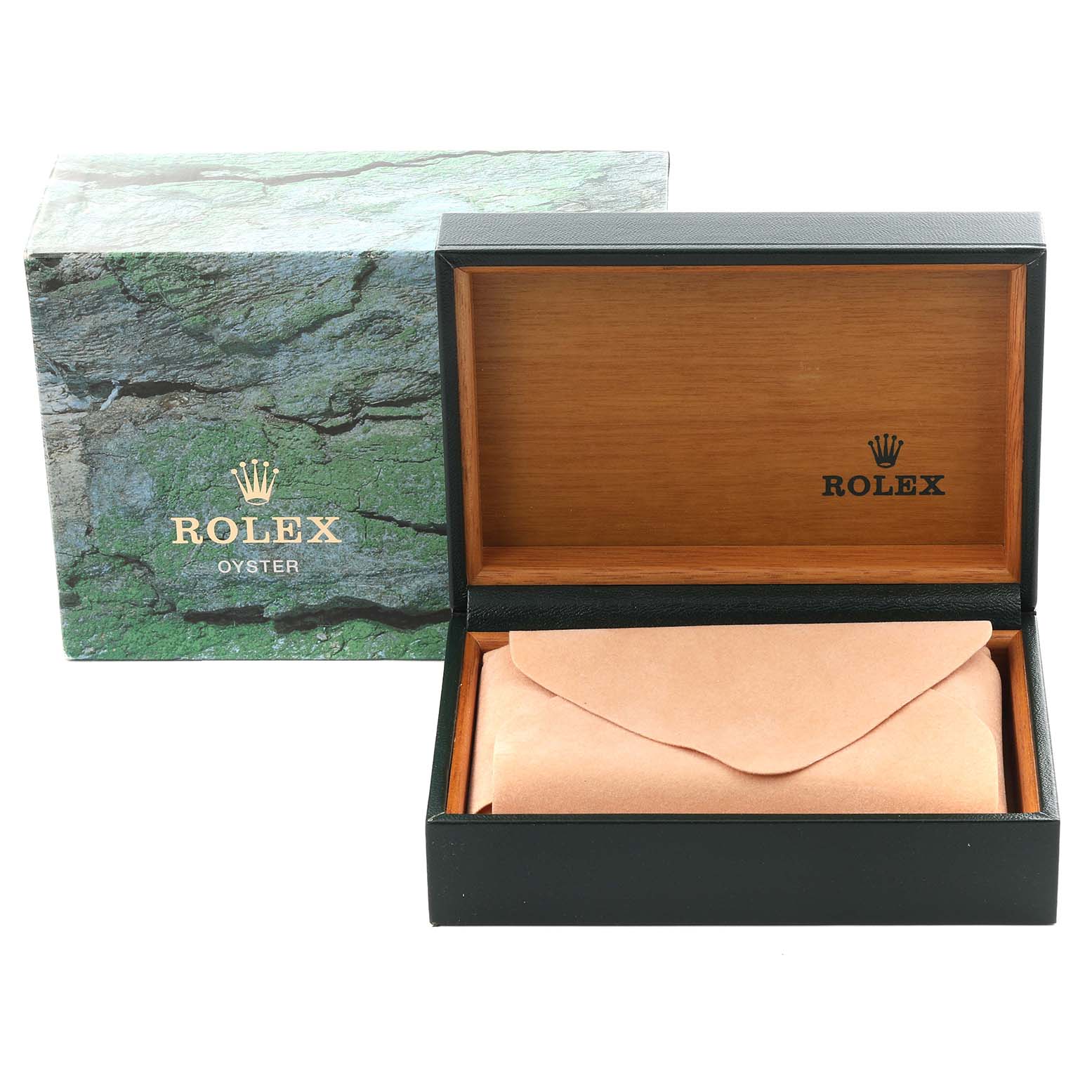 The image shows a Rolex Datejust 16233 Men's Steel and Gold (two tone) Mother of Pearl Dial 16233 Men's Steel and Gold (two tone) Mother of Pearl Dial watch box and packaging, viewed from above.