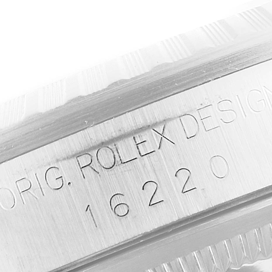 The image shows a close-up of the side of a Datejust Rolex watch, highlighting the engraved model number.
