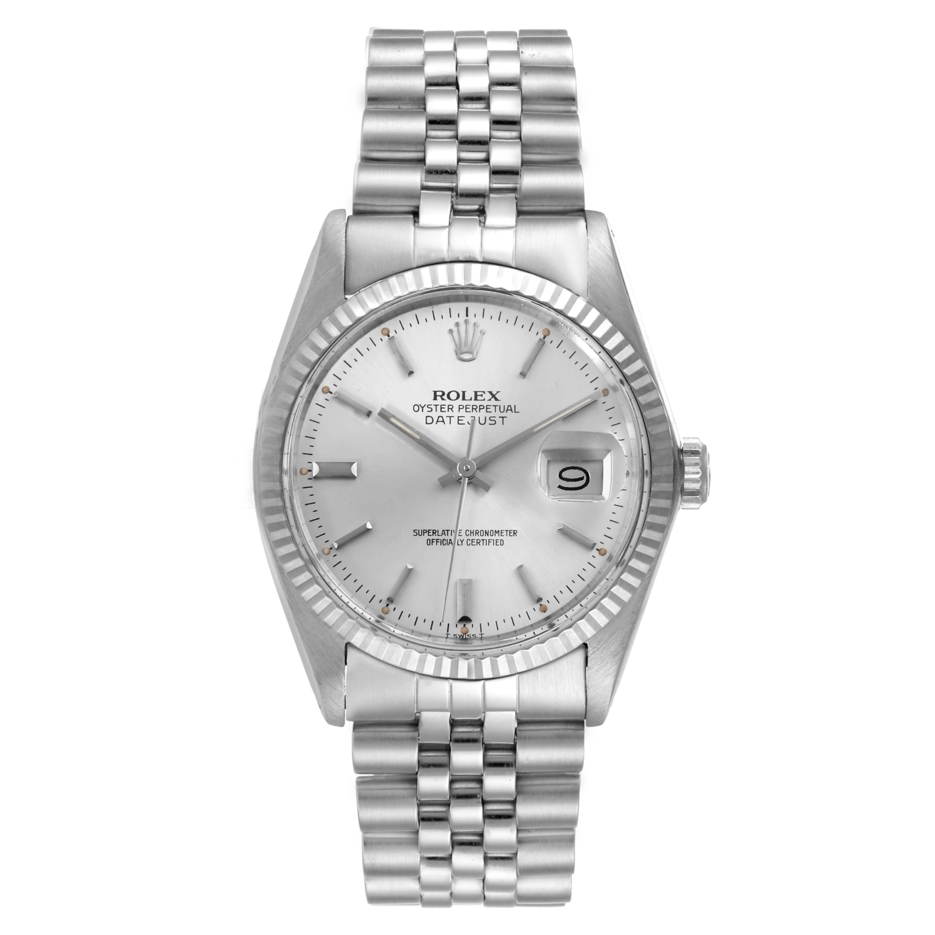 The Rolex Vintage Collection 16014 Men's Stainless Steel Silver Dial 16014 Men's Stainless Steel Silver Dial model watch is shown from a front angle, displaying the face, bezel, crown, and bracelet.