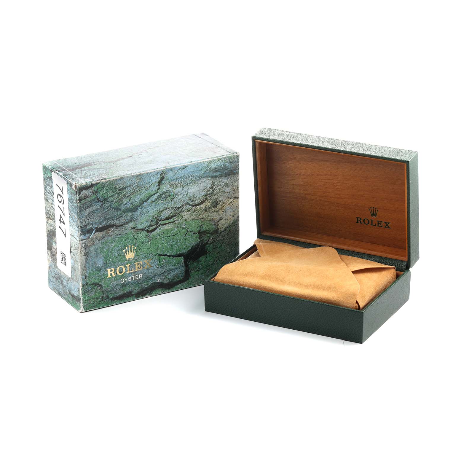 The image shows a Rolex Datejust 16233 Men's Steel and Gold (two tone) Grey Dial box and packaging, including an open watch box and outer sleeve.