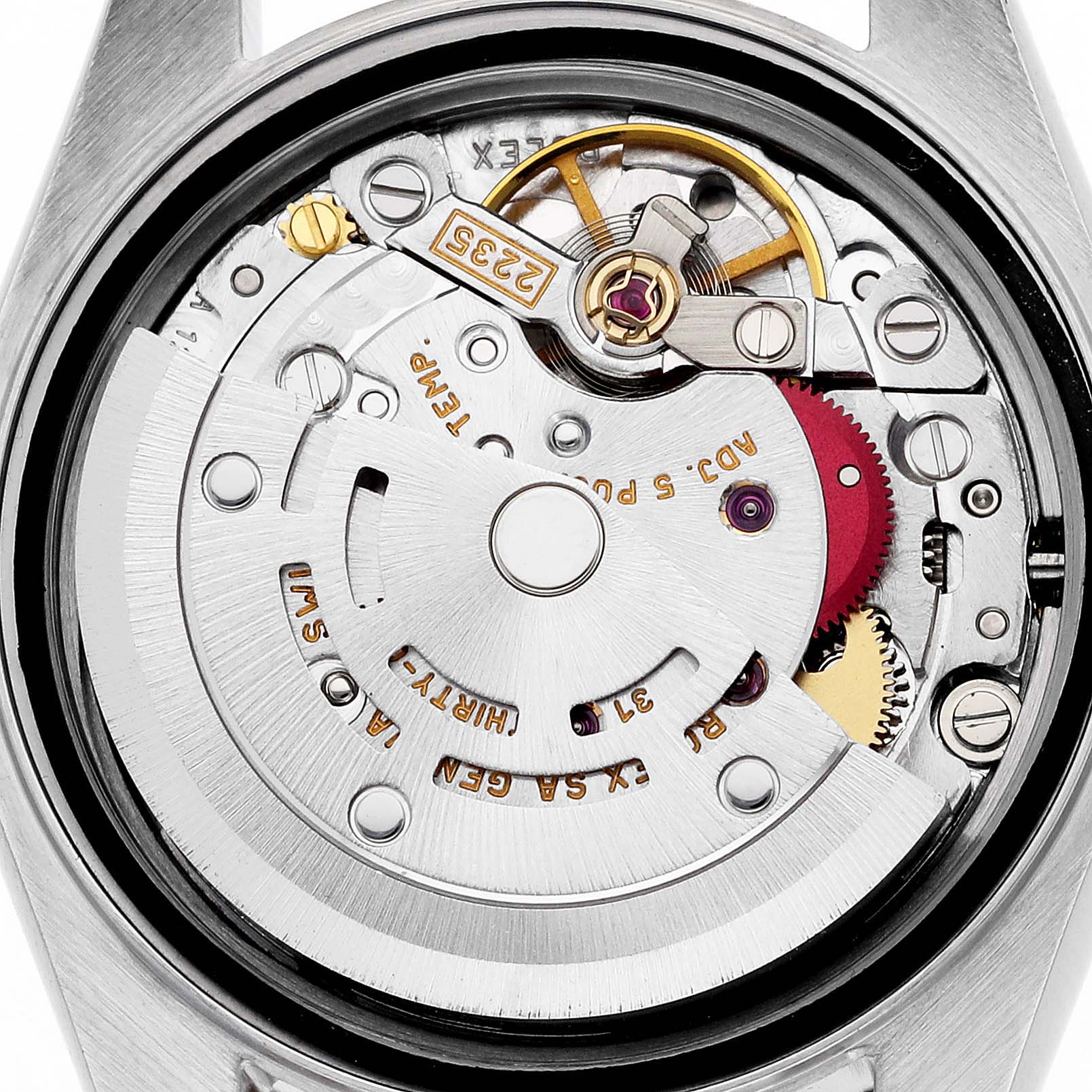 The image shows the movement mechanism of a Rolex Datejust 79173 Women's Steel and Gold (two tone) White Dial 79173 Women's Steel and Gold (two tone) White Dial watch, viewed from the back.